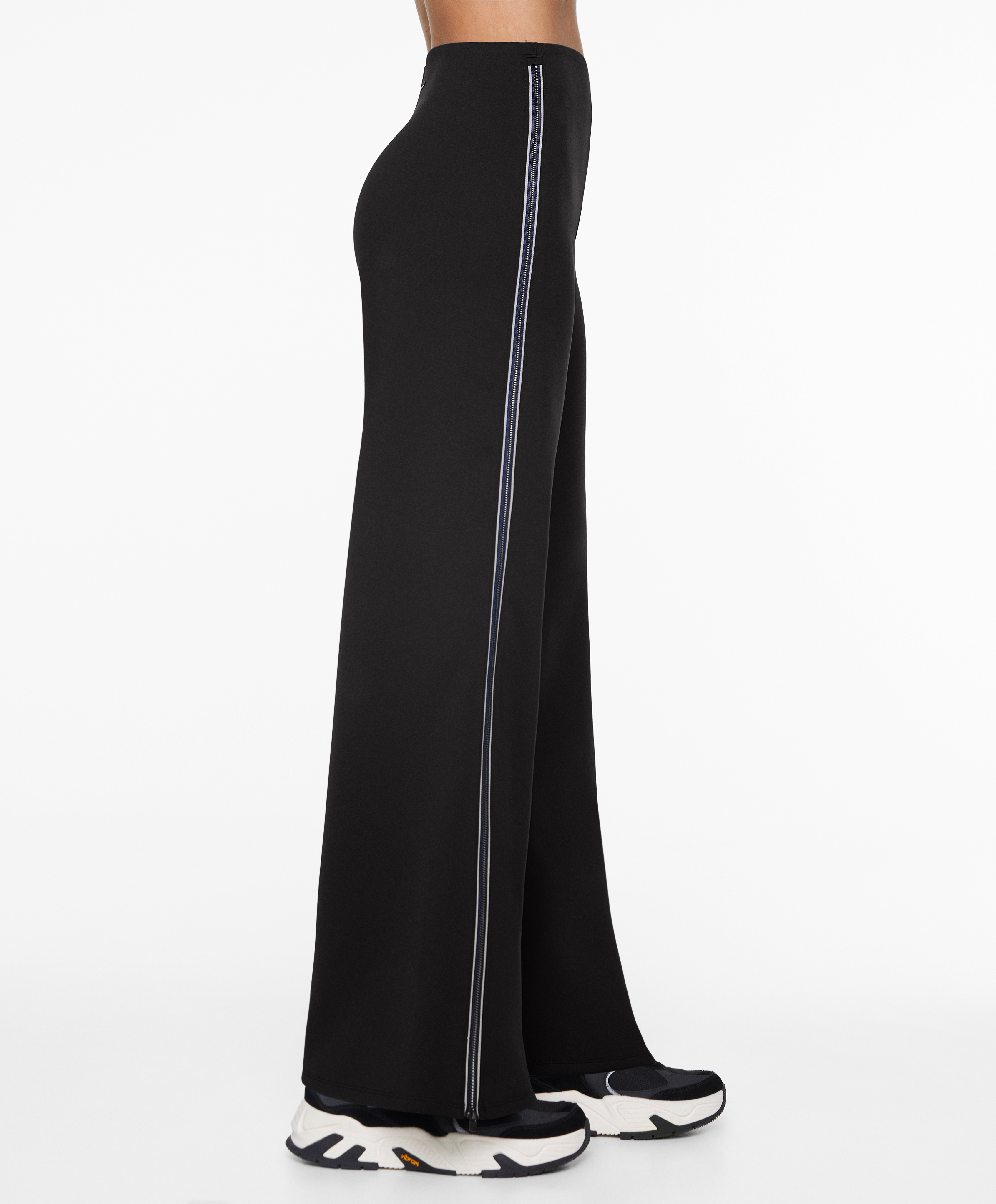 Neoprene-effect straight-leg zip trousers