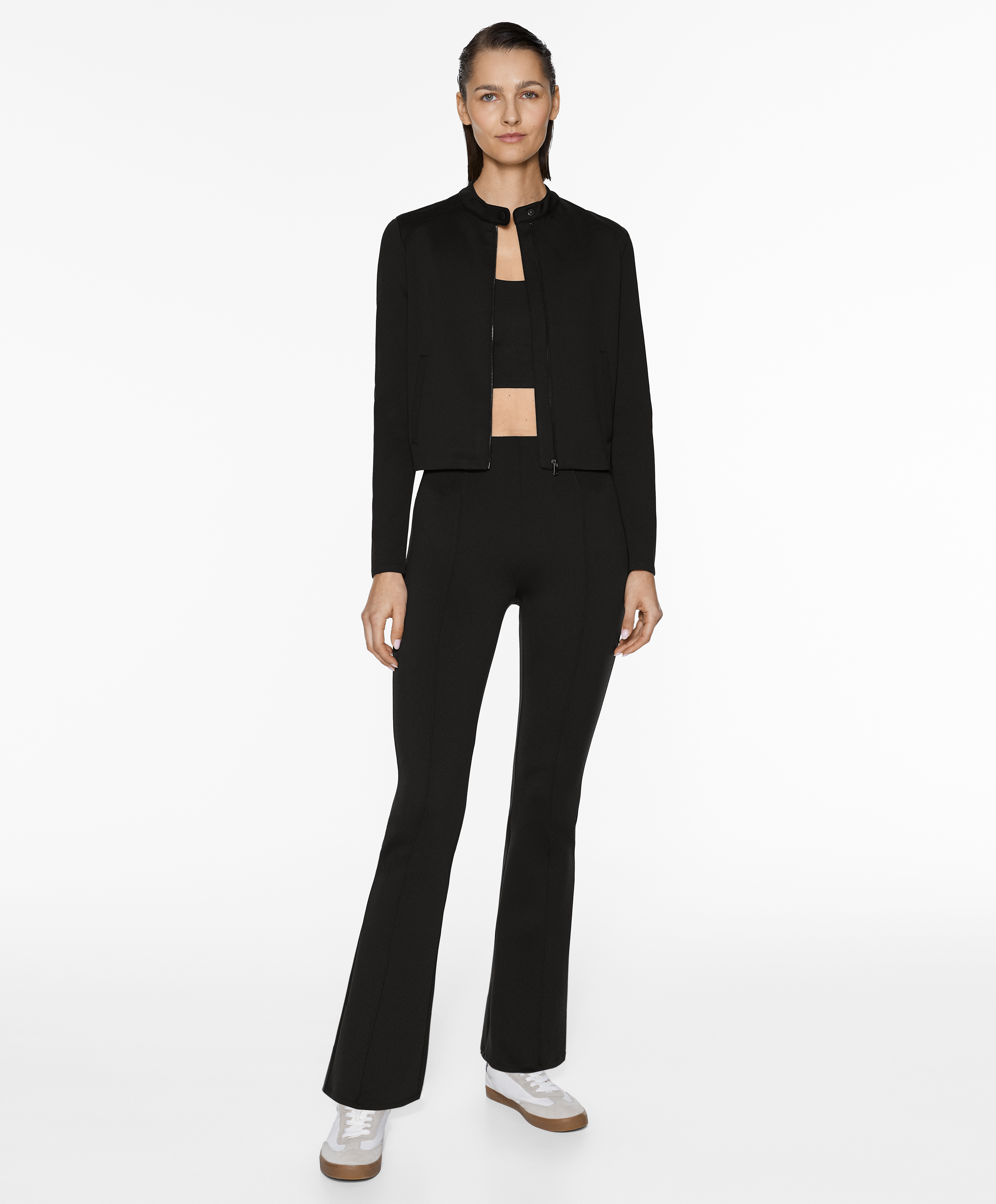 Neoprene-effect flare trousers