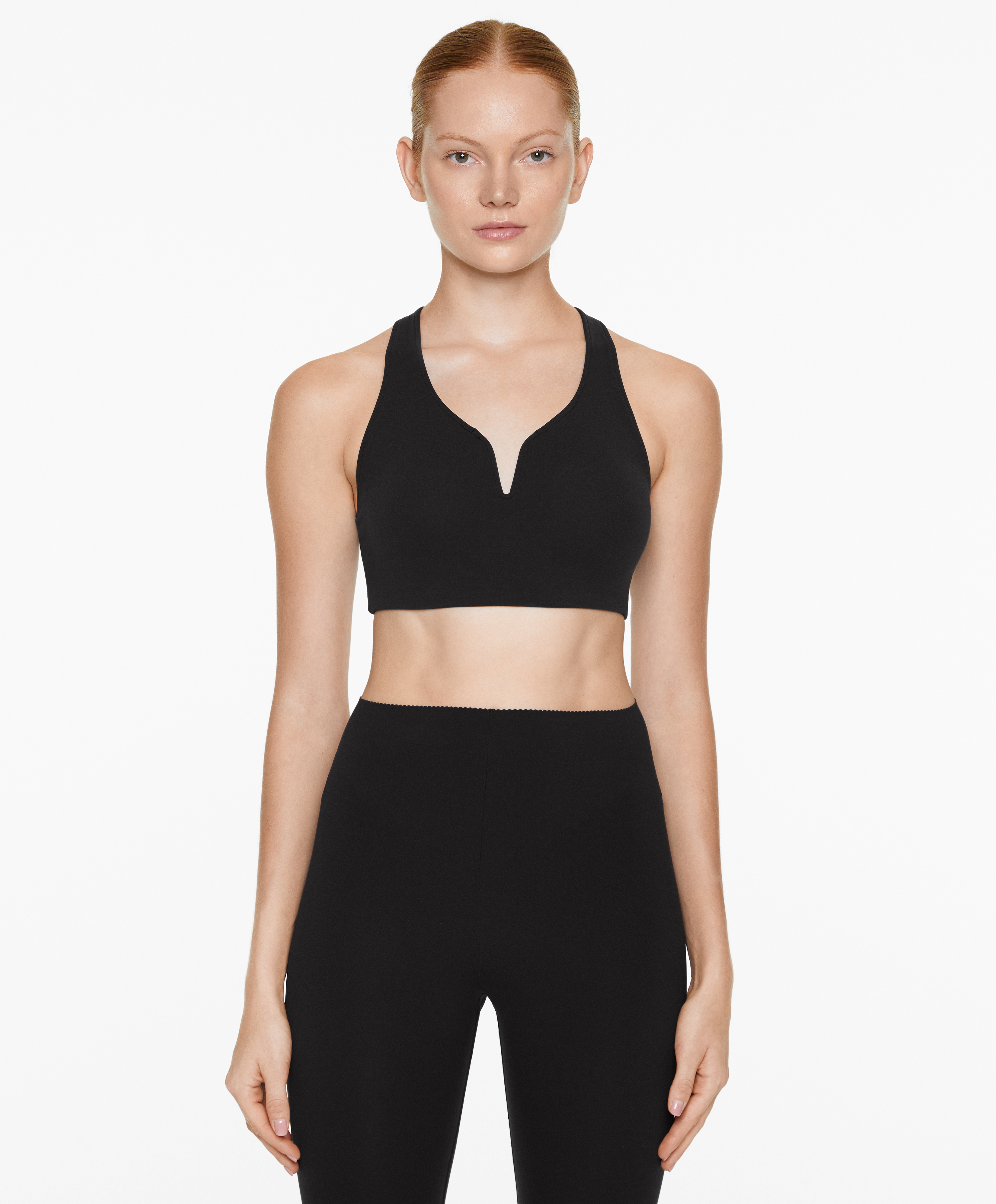 Medium support compressive sports bra with trim