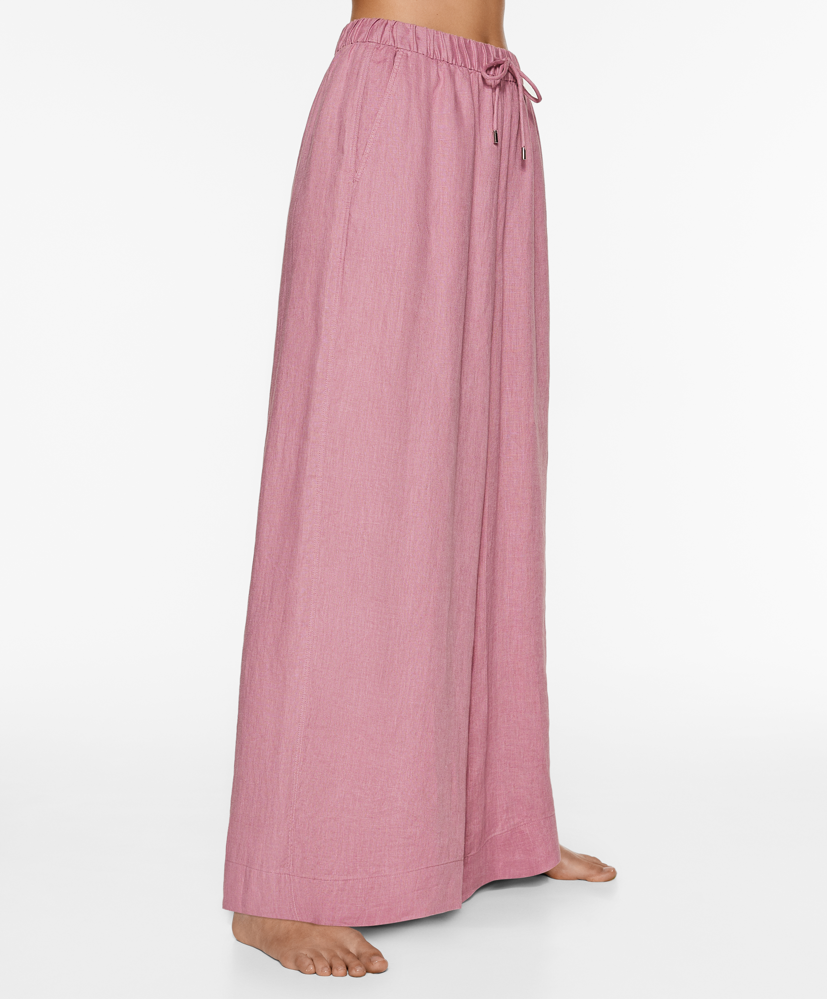 100% linen wide straight-leg trousers
