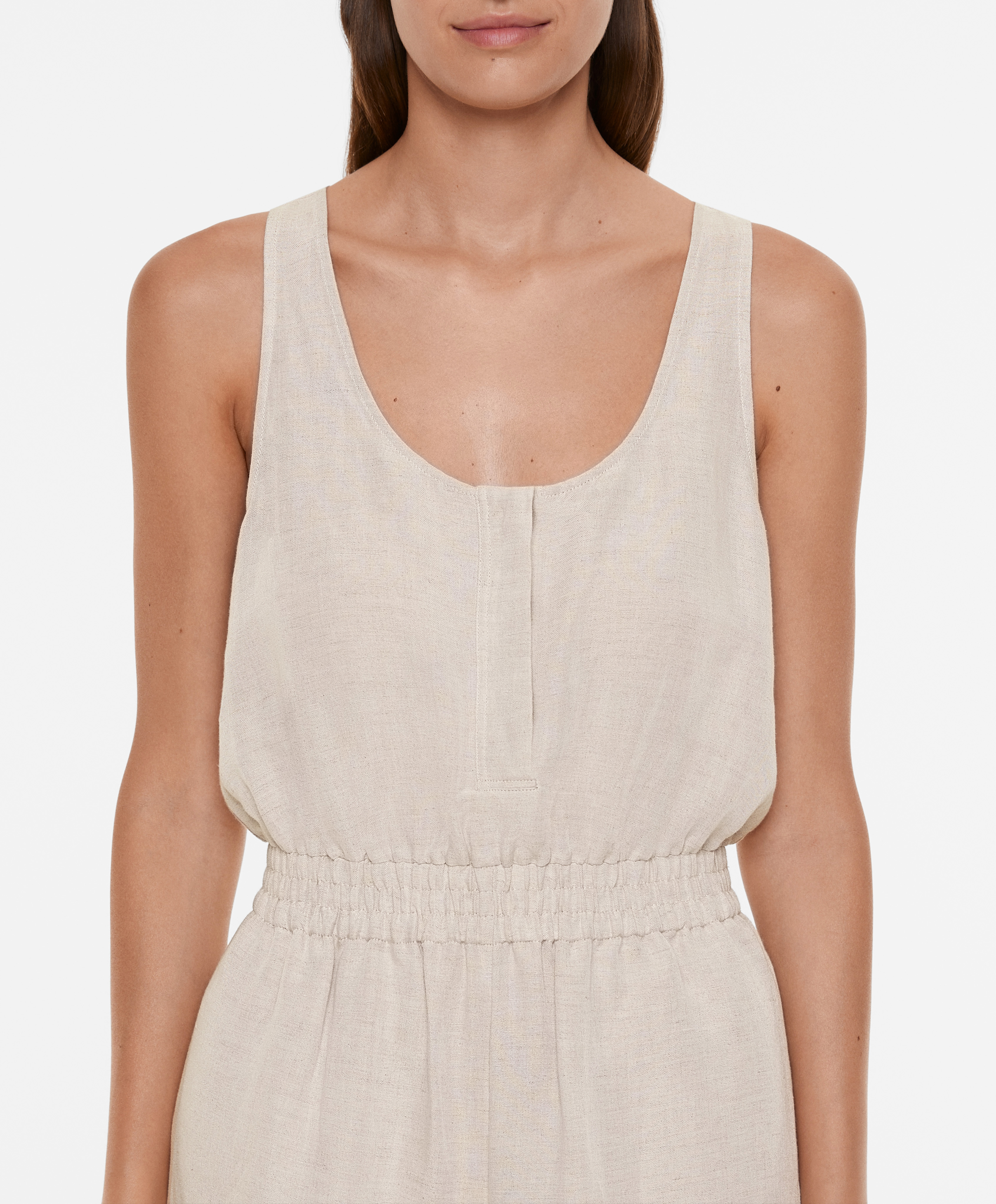 Linen blend long jumpsuit