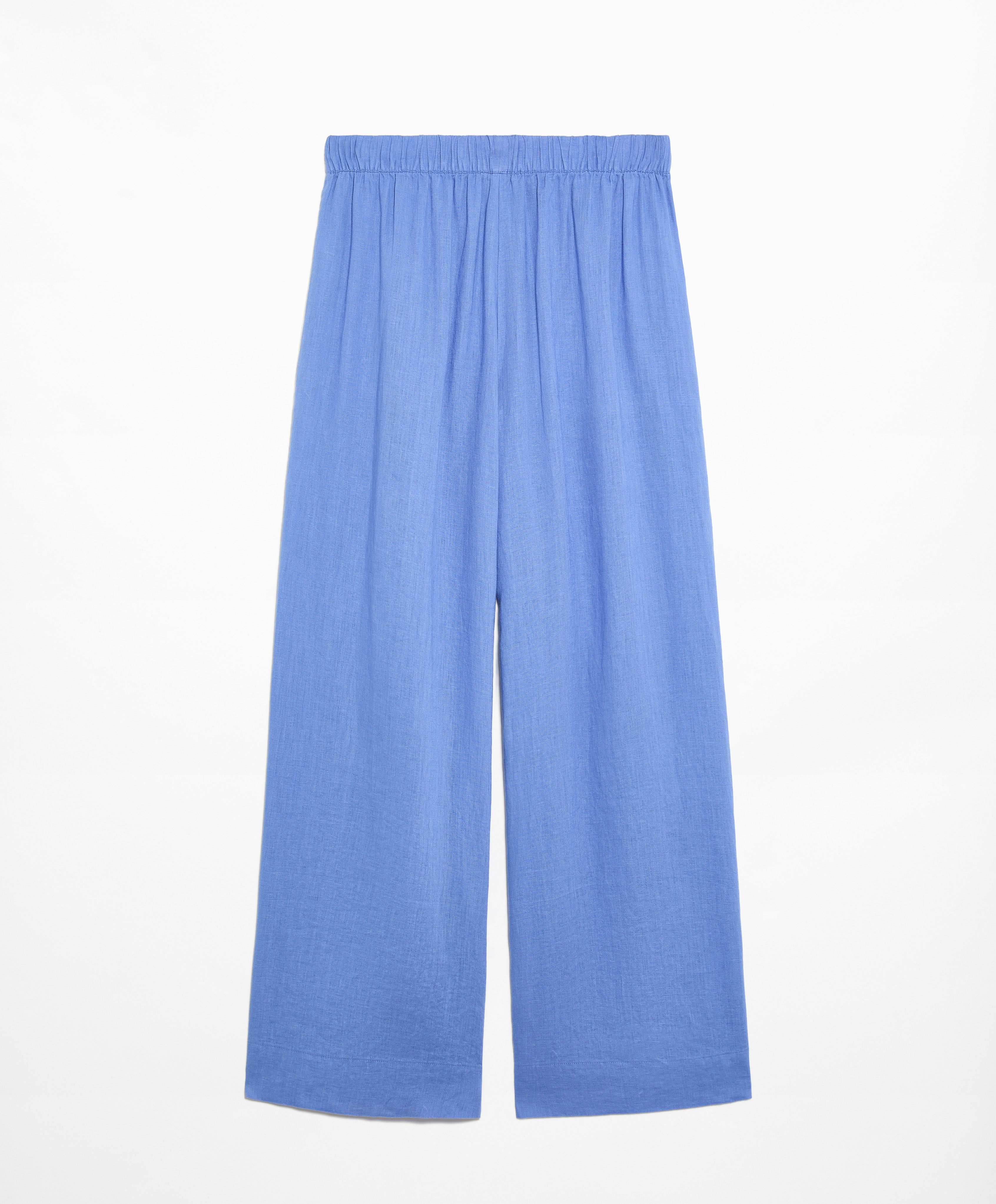 100% linen wide straight-leg trousers with piping