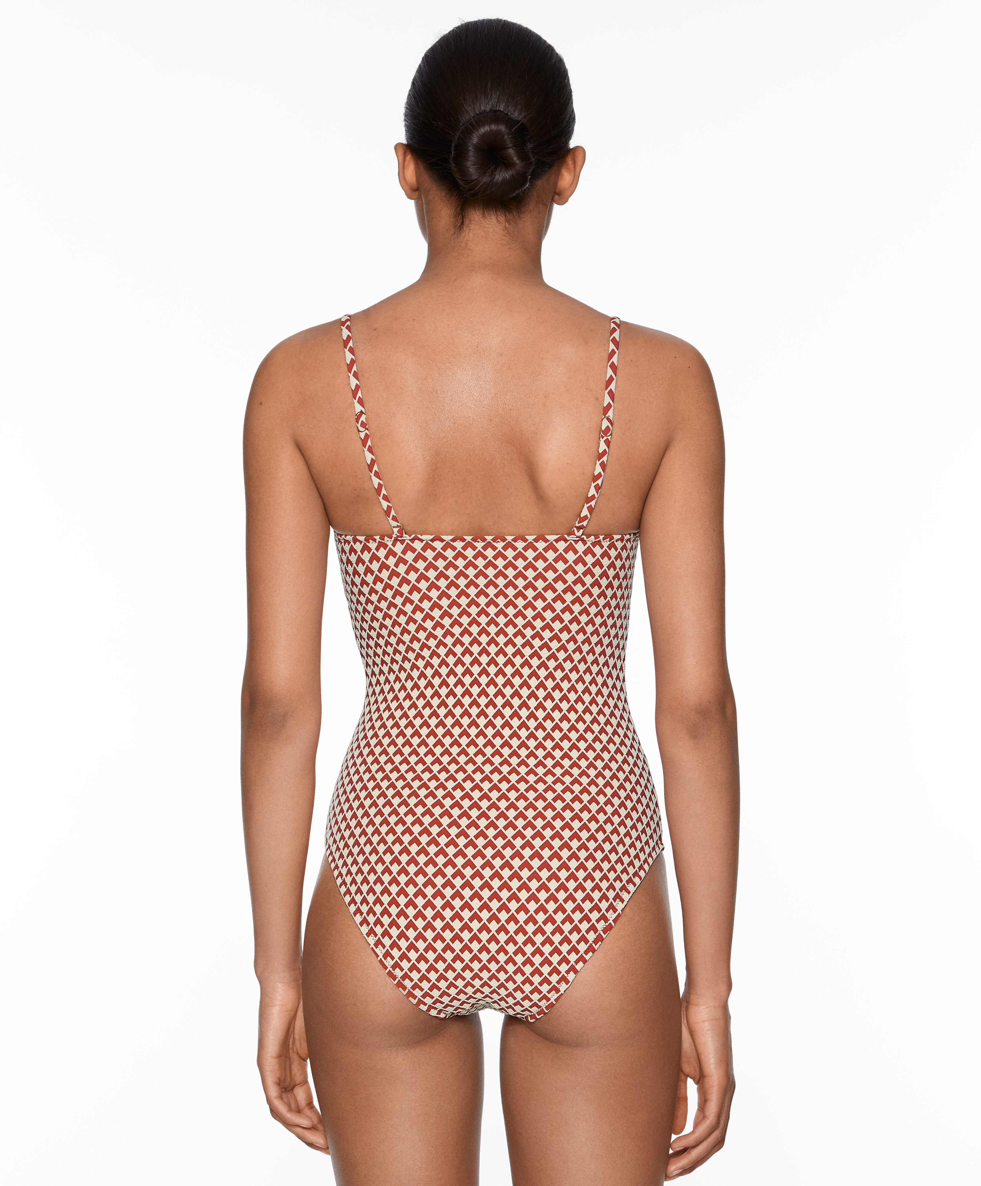 Geometric jacquard V-notch neckline swimsuit