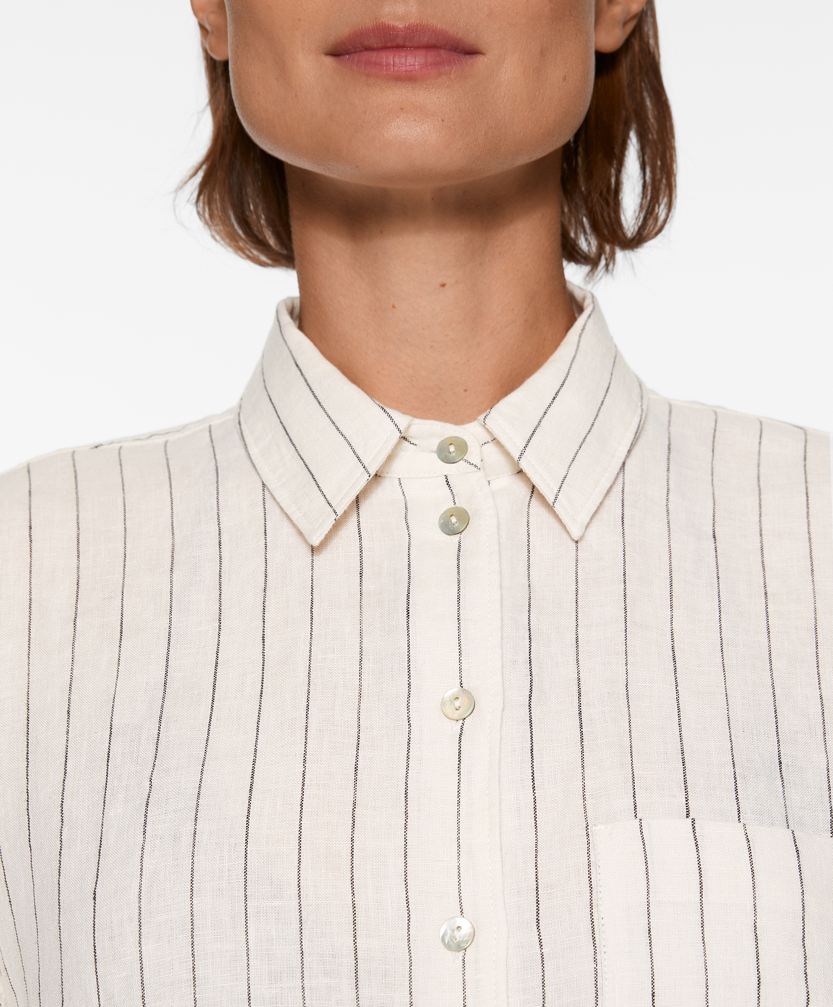 Striped 100% linen long-sleeved shirt