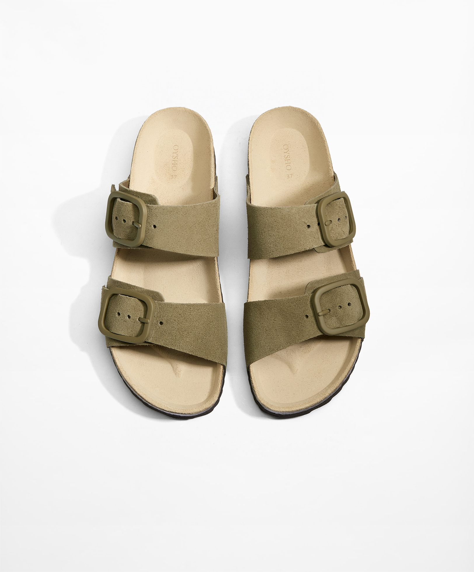 Buckle split-leather slides