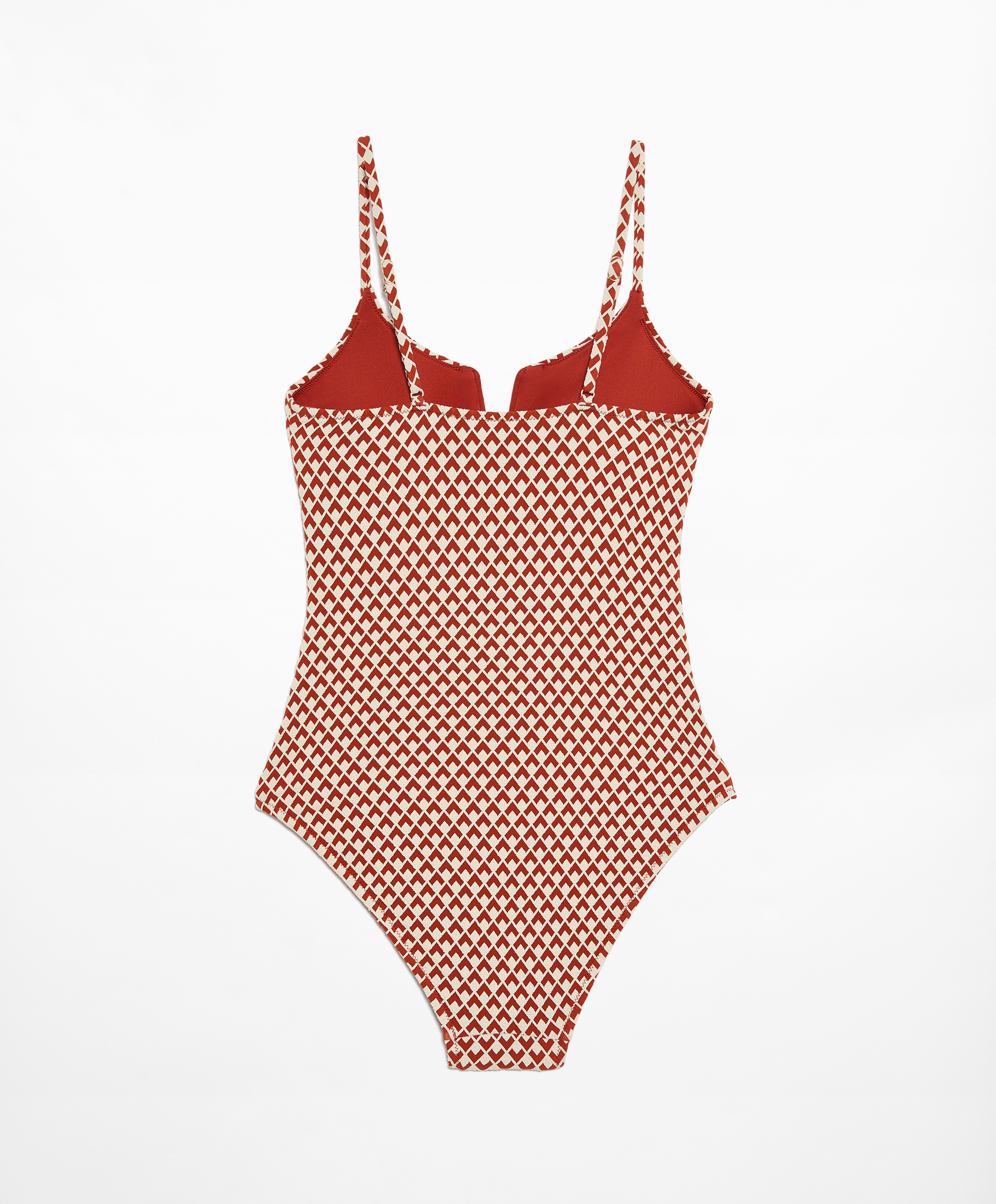 Geometric jacquard V-notch neckline swimsuit