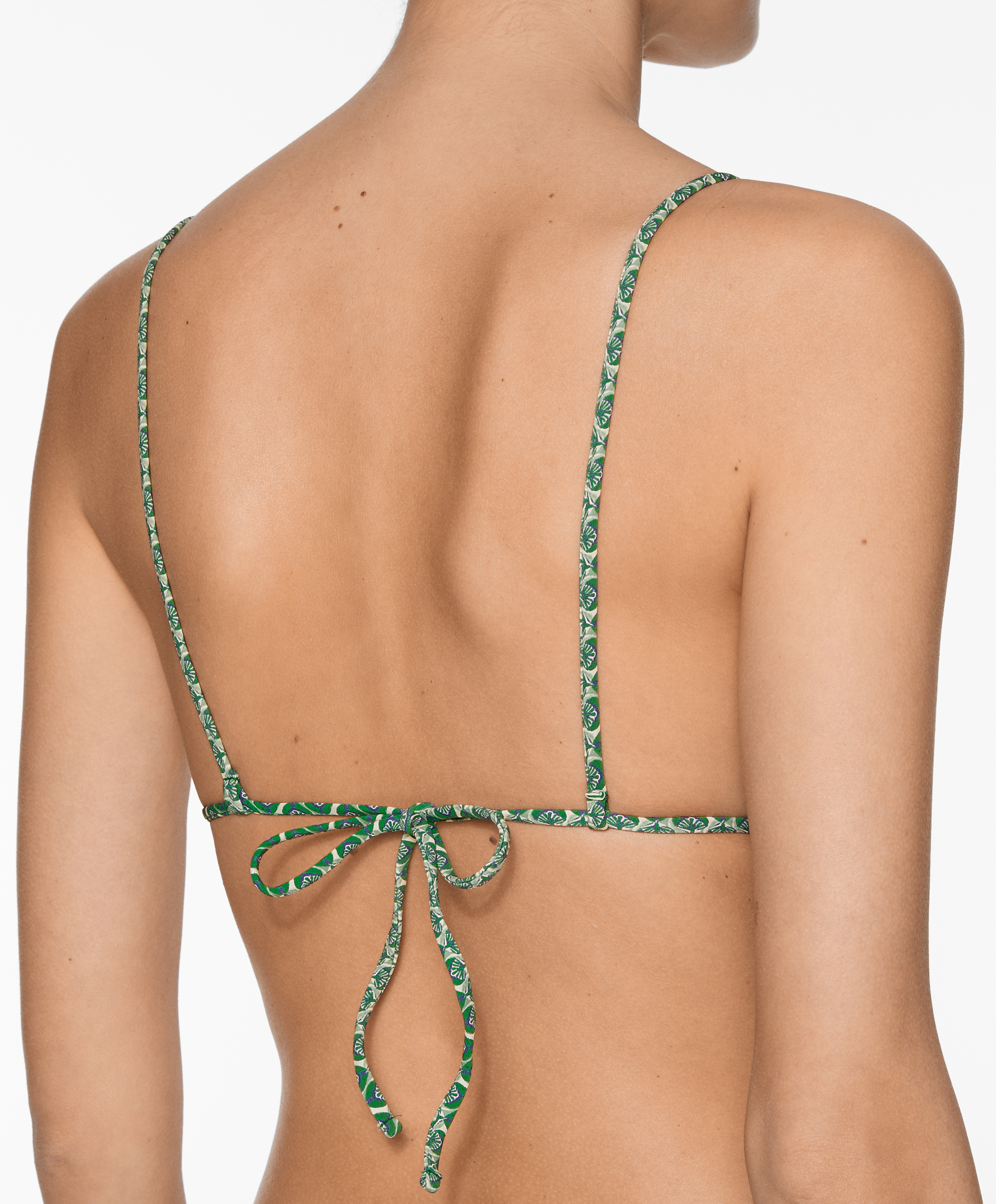 Smock stamp print triangle bikini top