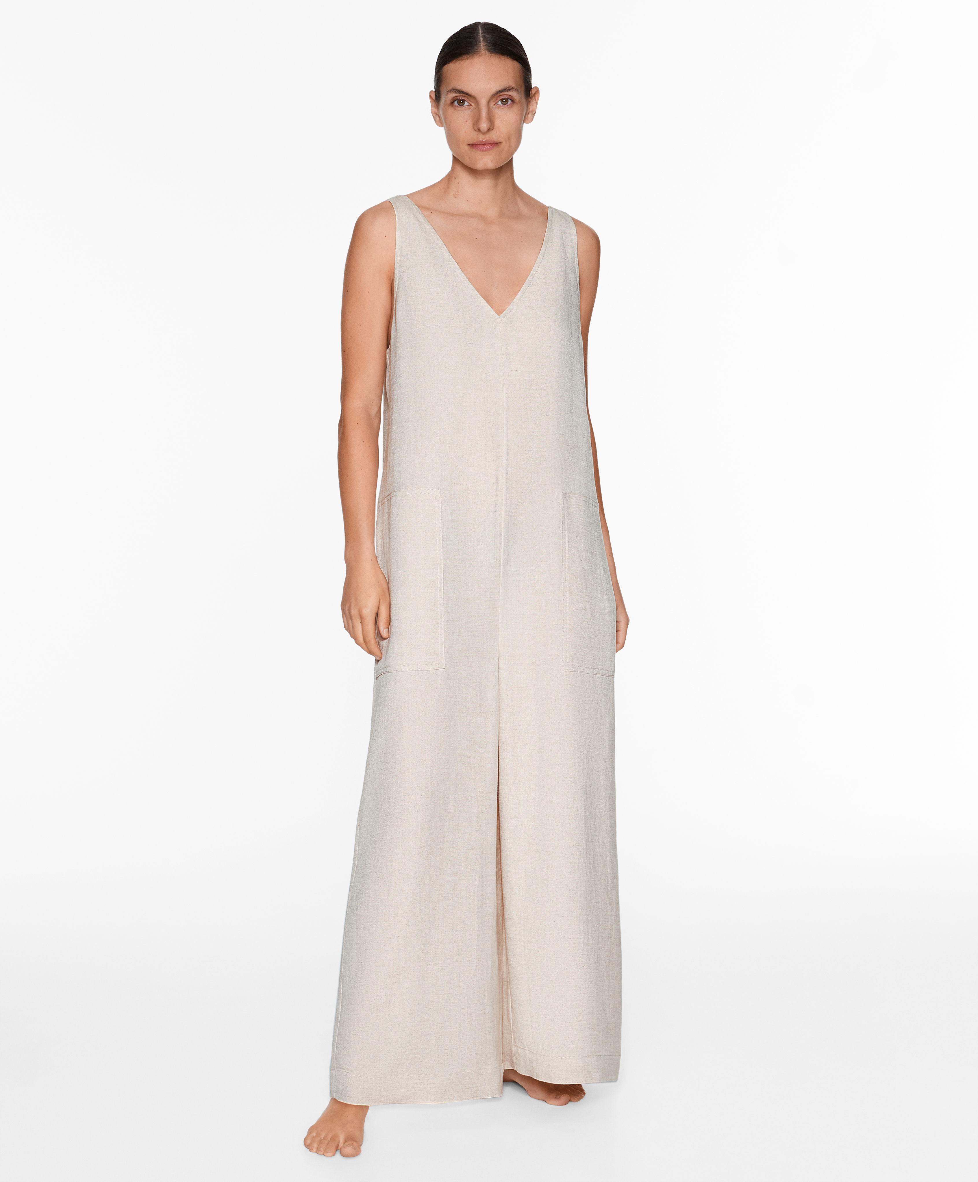 Linen blend long jumpsuit