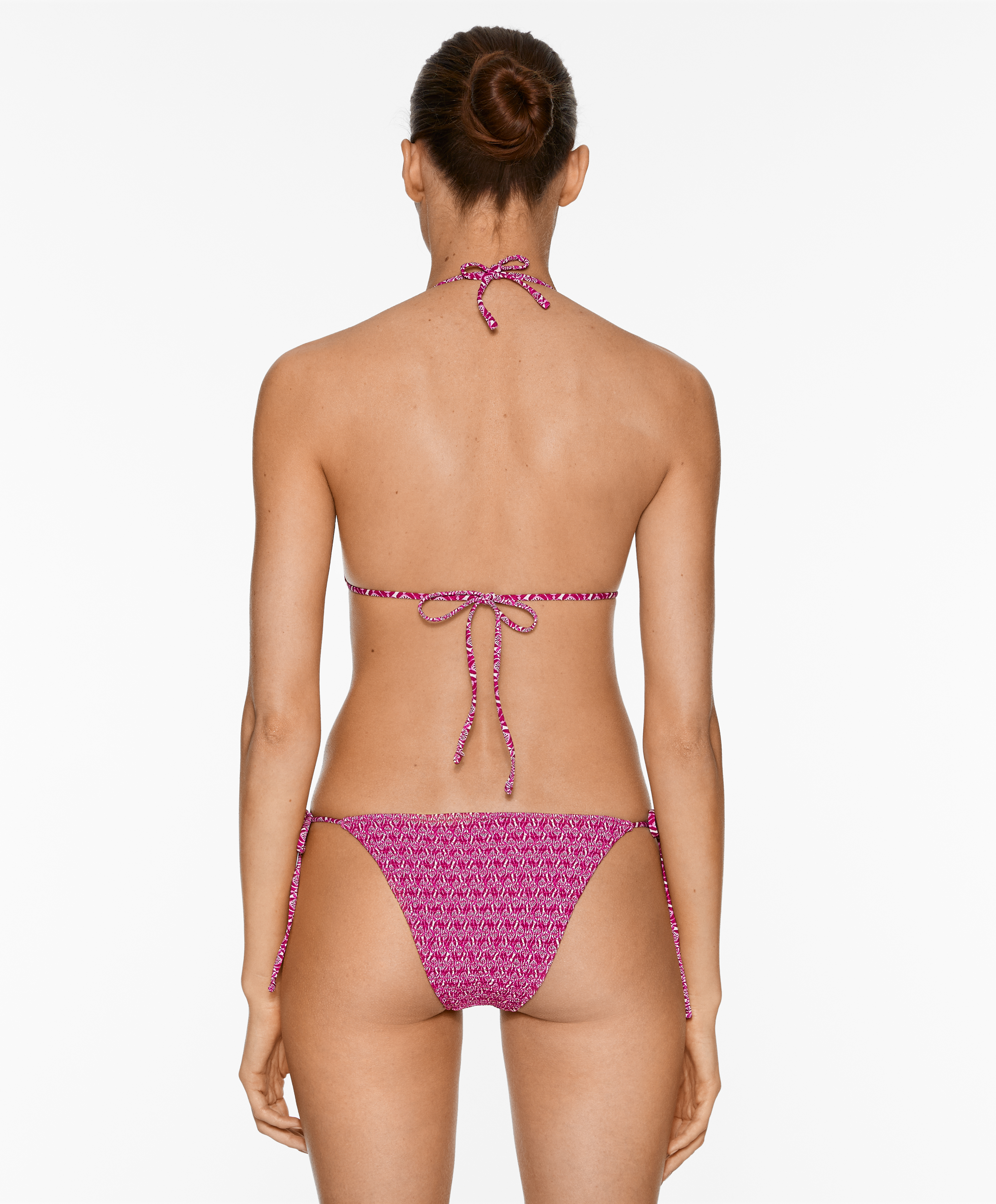 Smock stamp print triangle bikini top