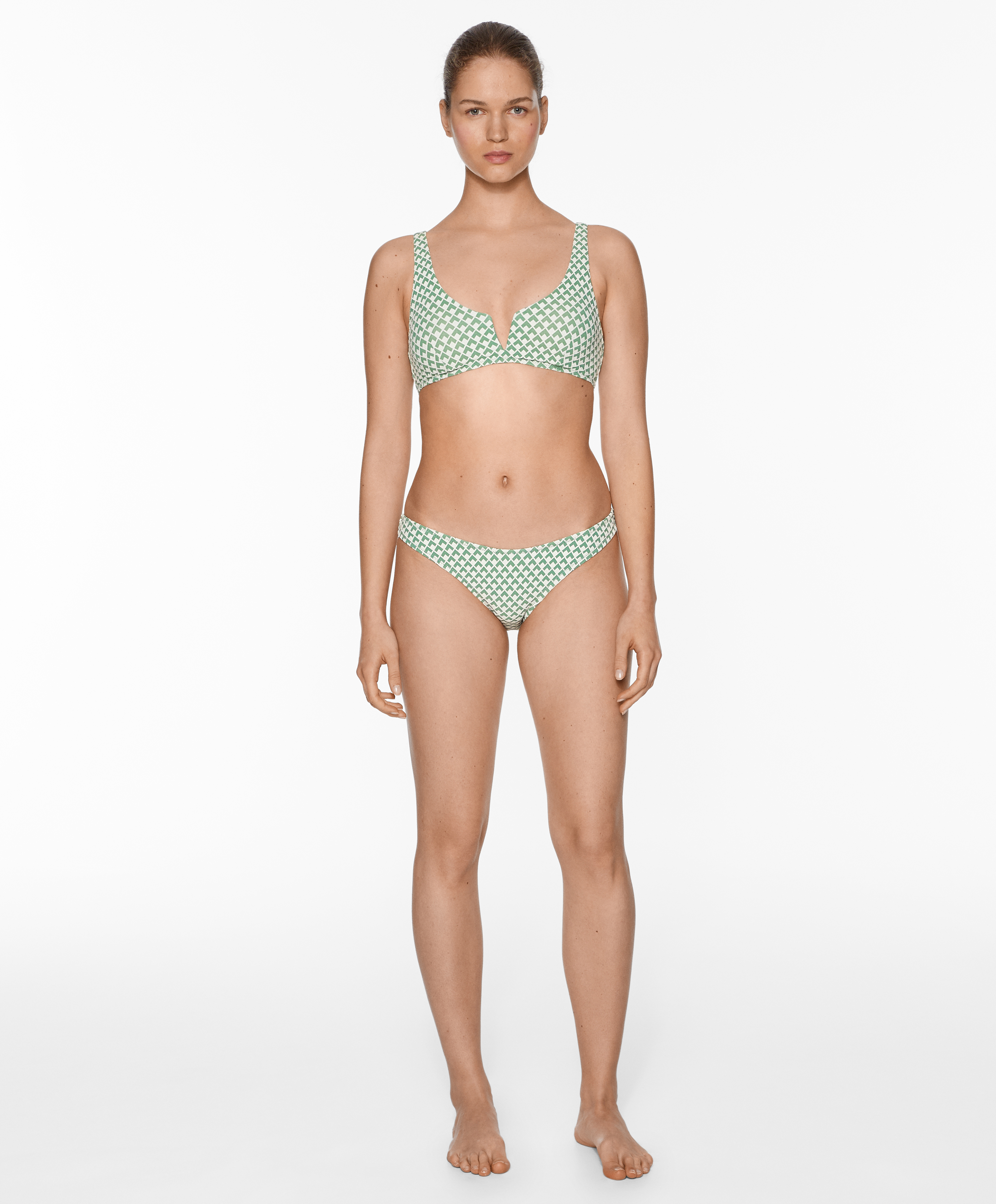 Geometric jacquard medium-coverage U-cut bikini briefs