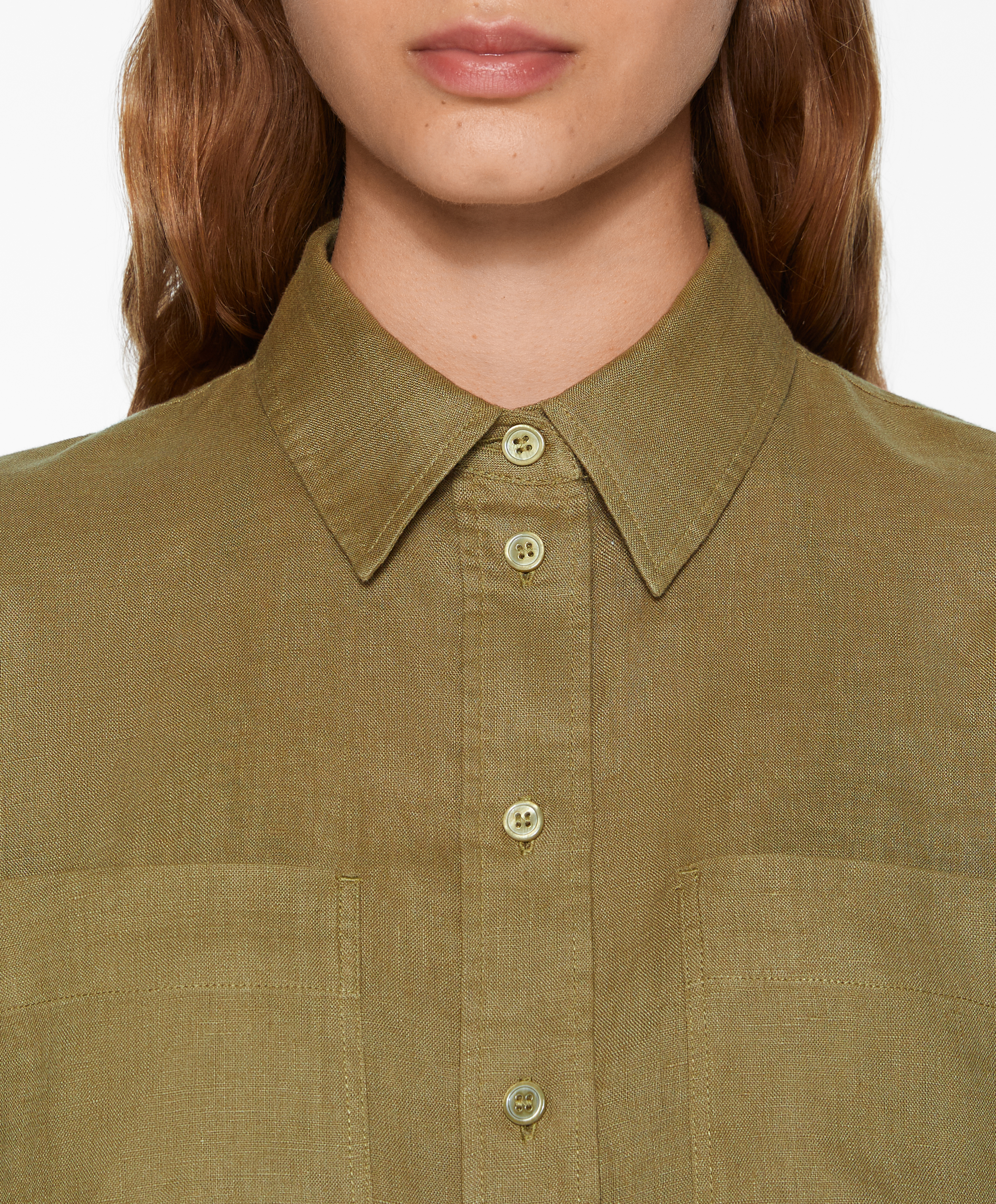 100% linen long-sleeved shirt with pockets