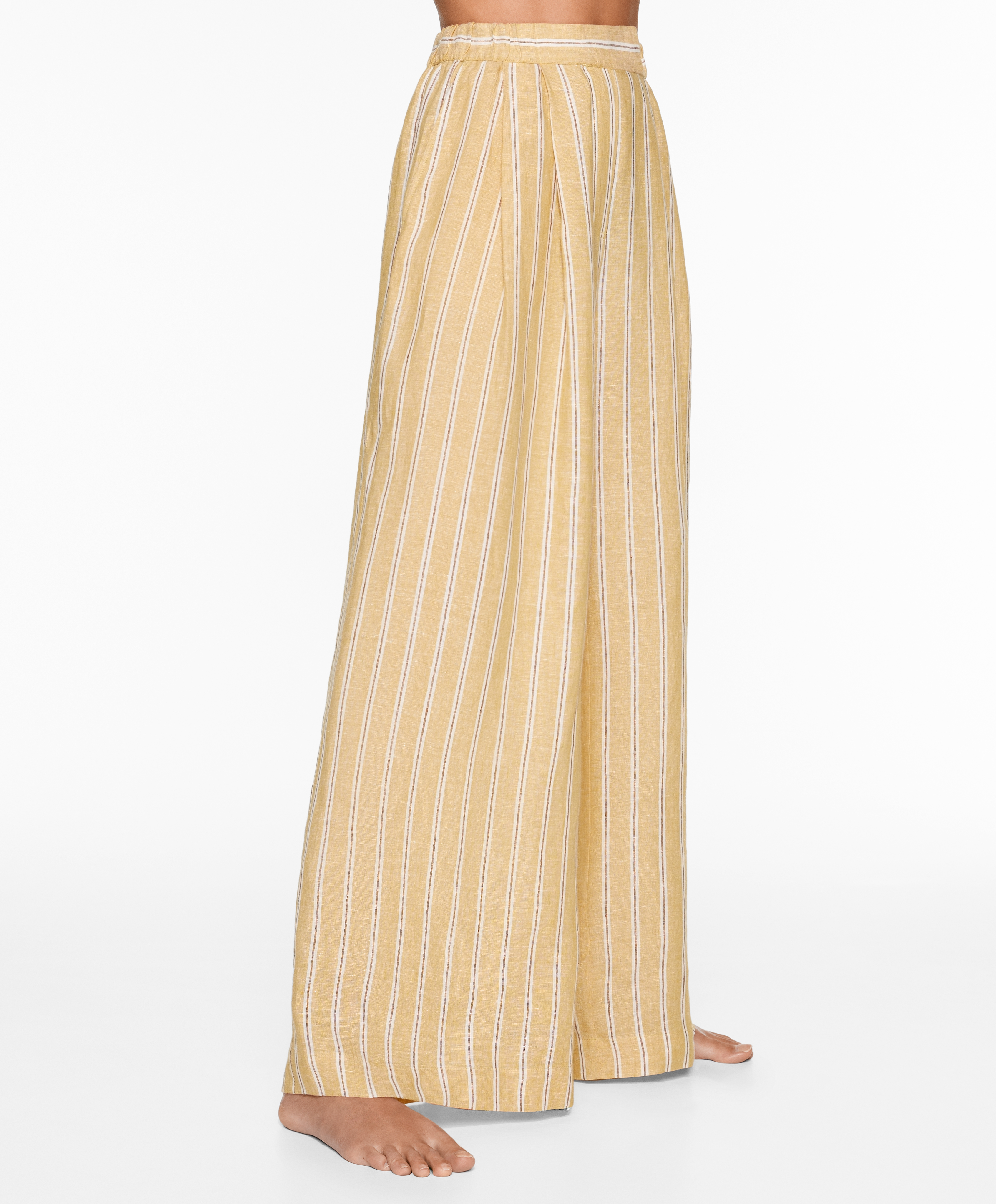 Tailored-fit 100% linen striped trousers