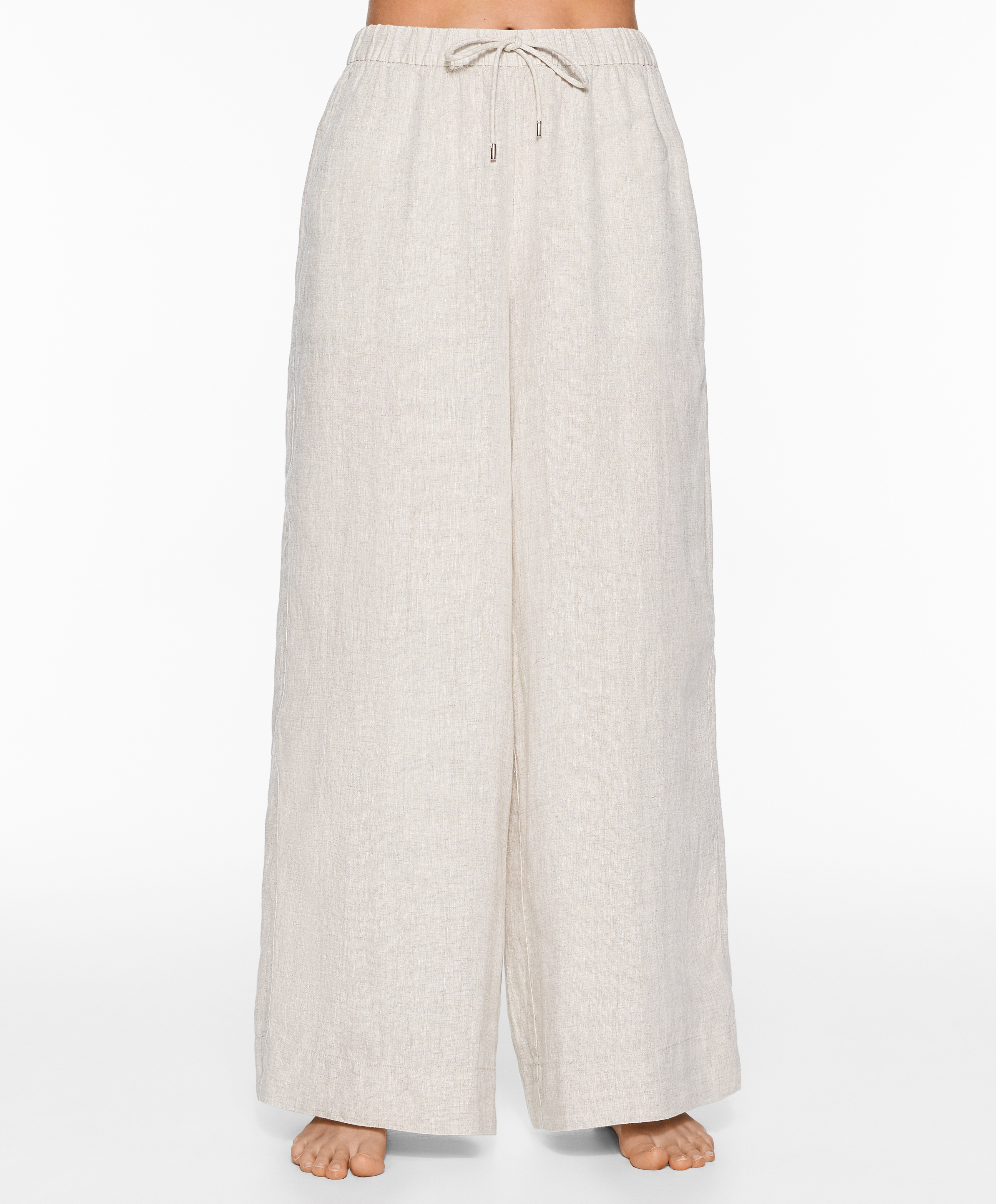 100% linen wide straight-leg trousers