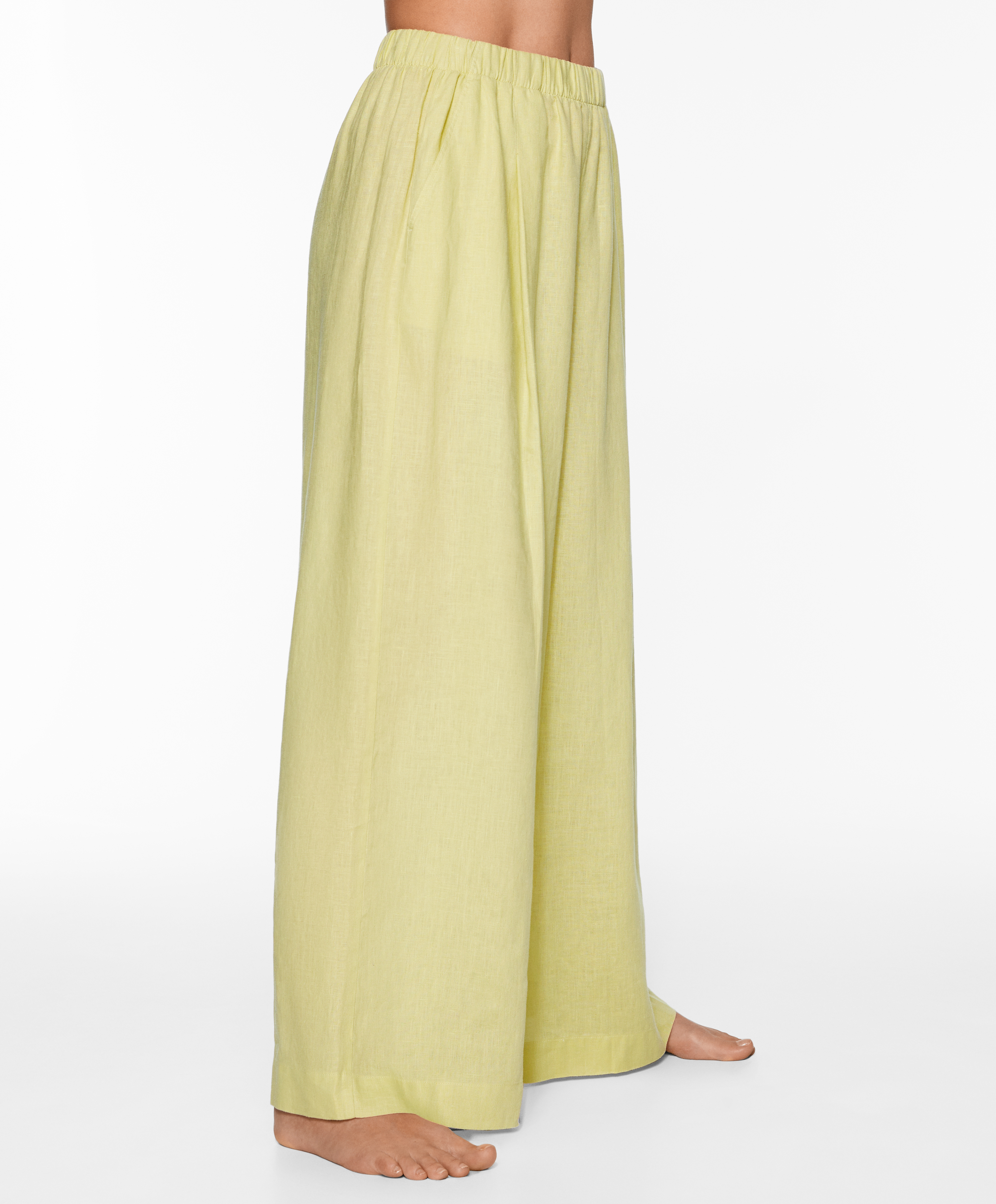 100% linen wide straight-leg trousers