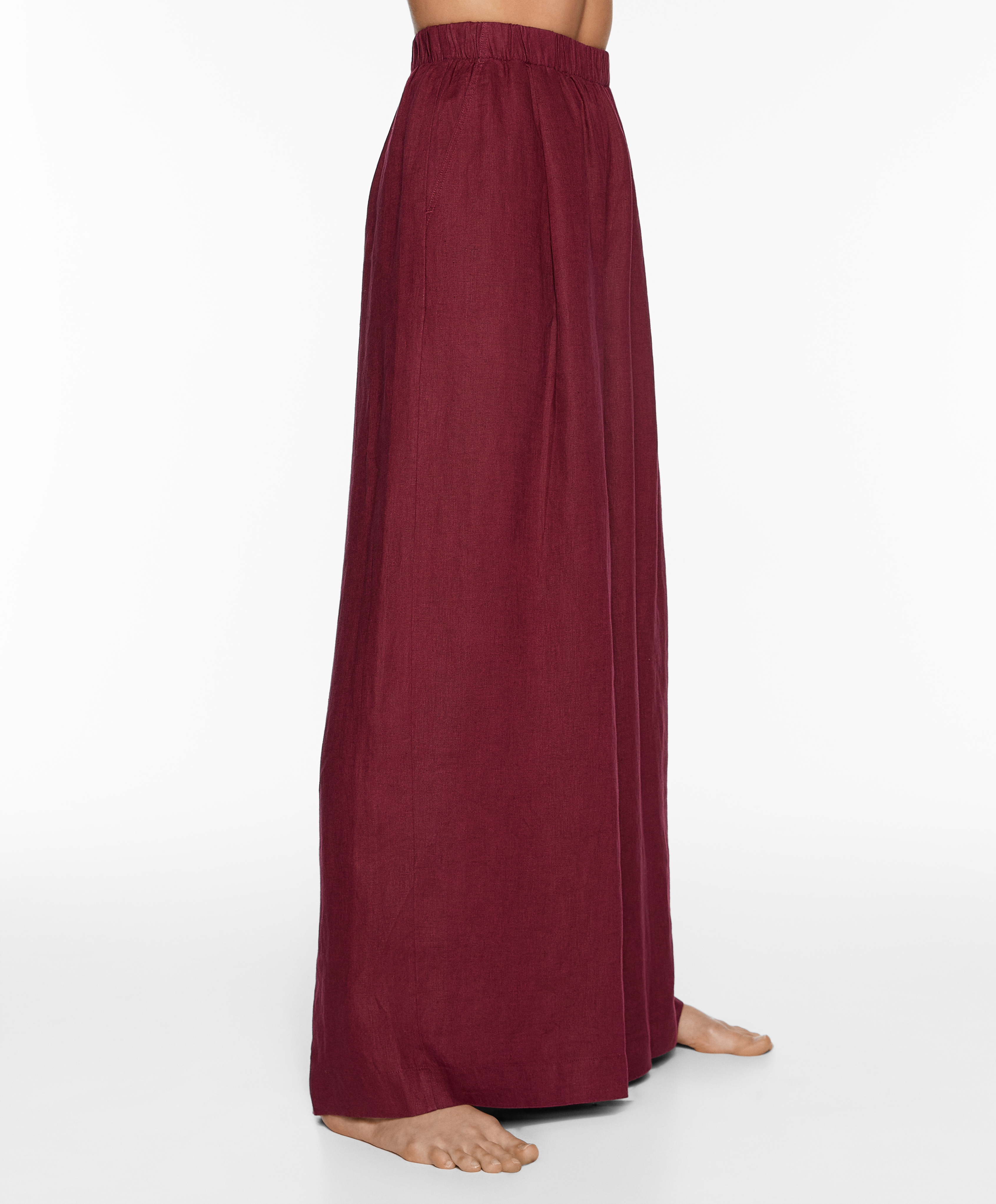 100% linen wide straight-leg trousers