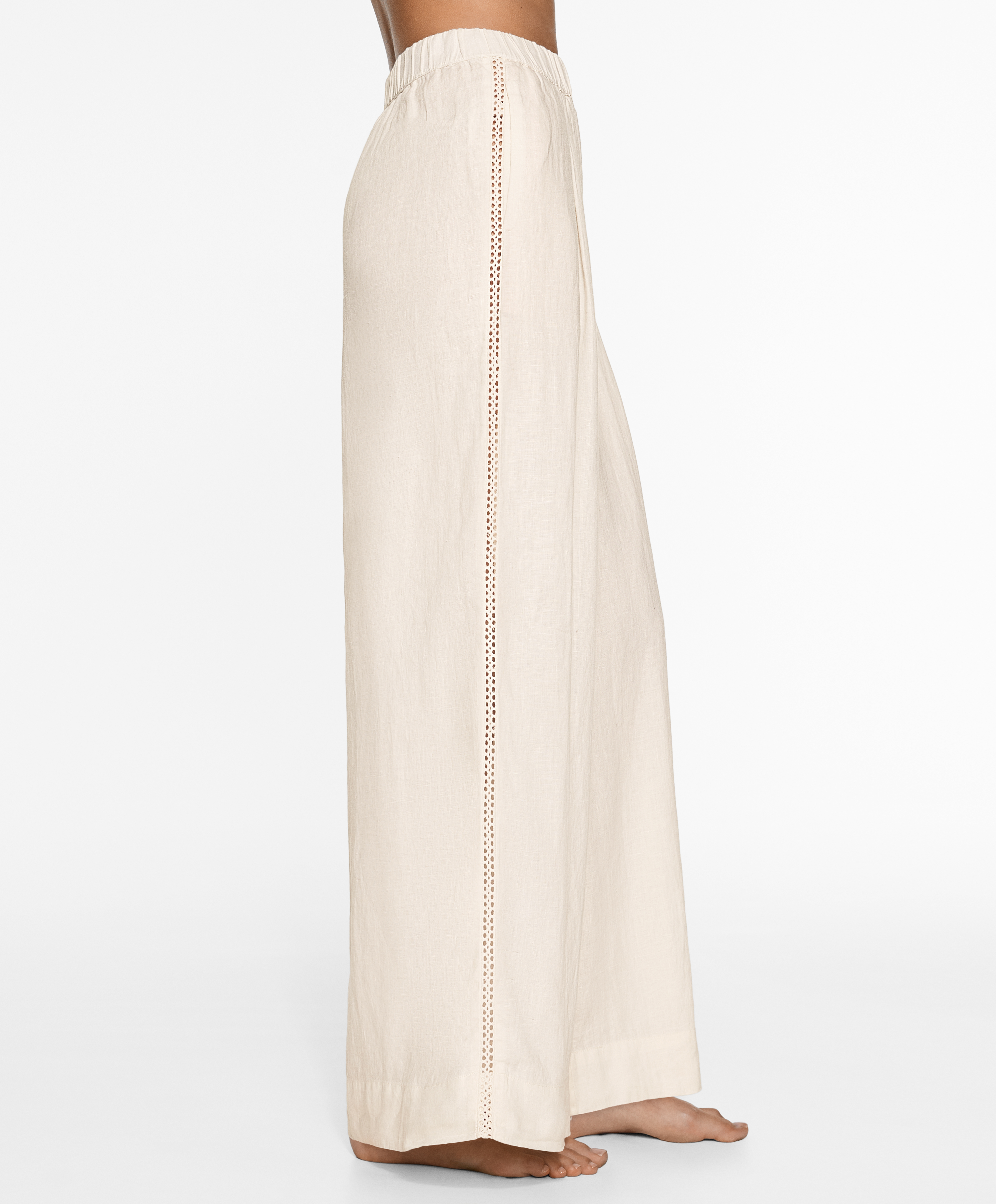 100% linen embroidered trousers