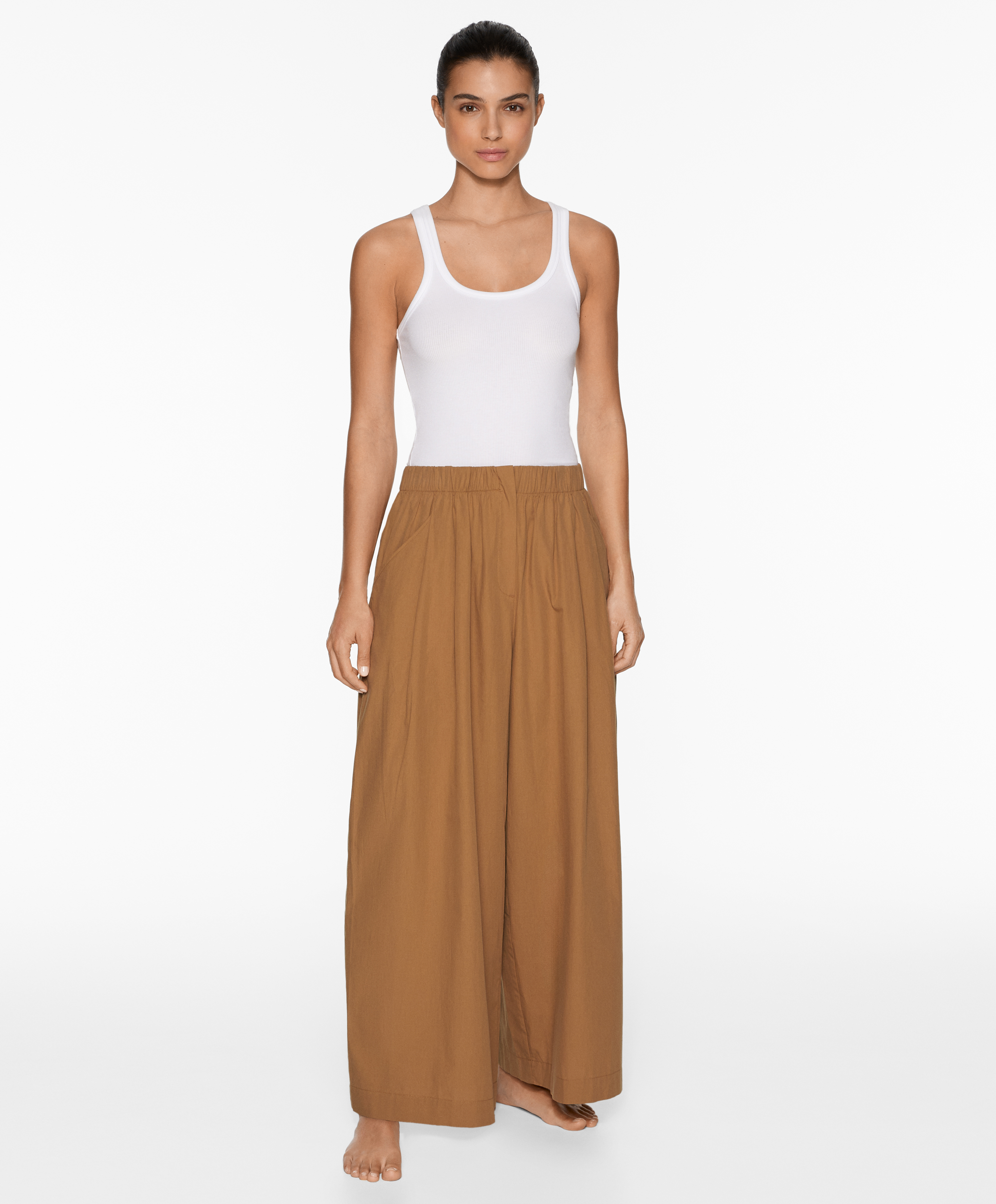 100% cotton poplin wide-leg trousers