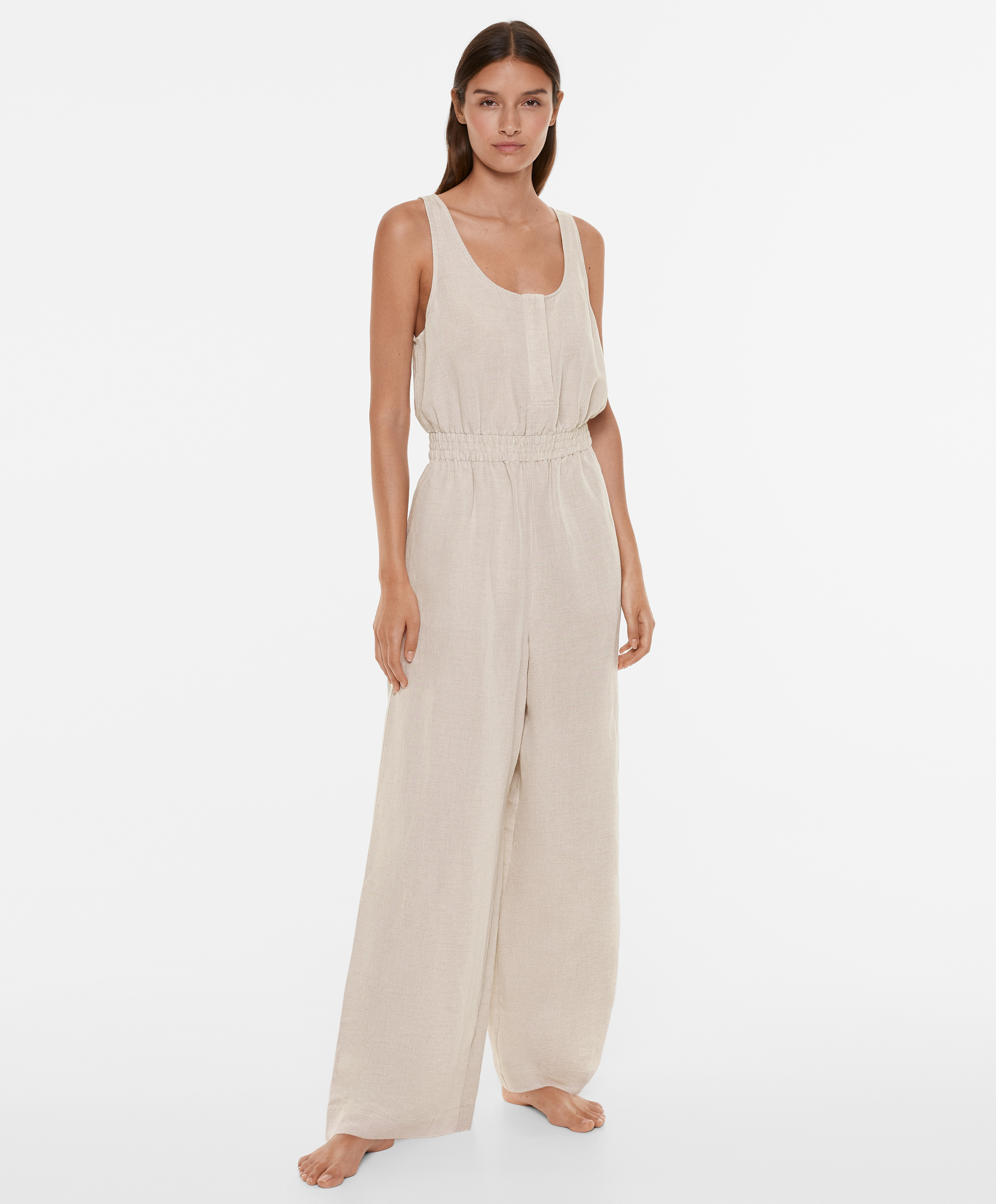 Linen blend long jumpsuit