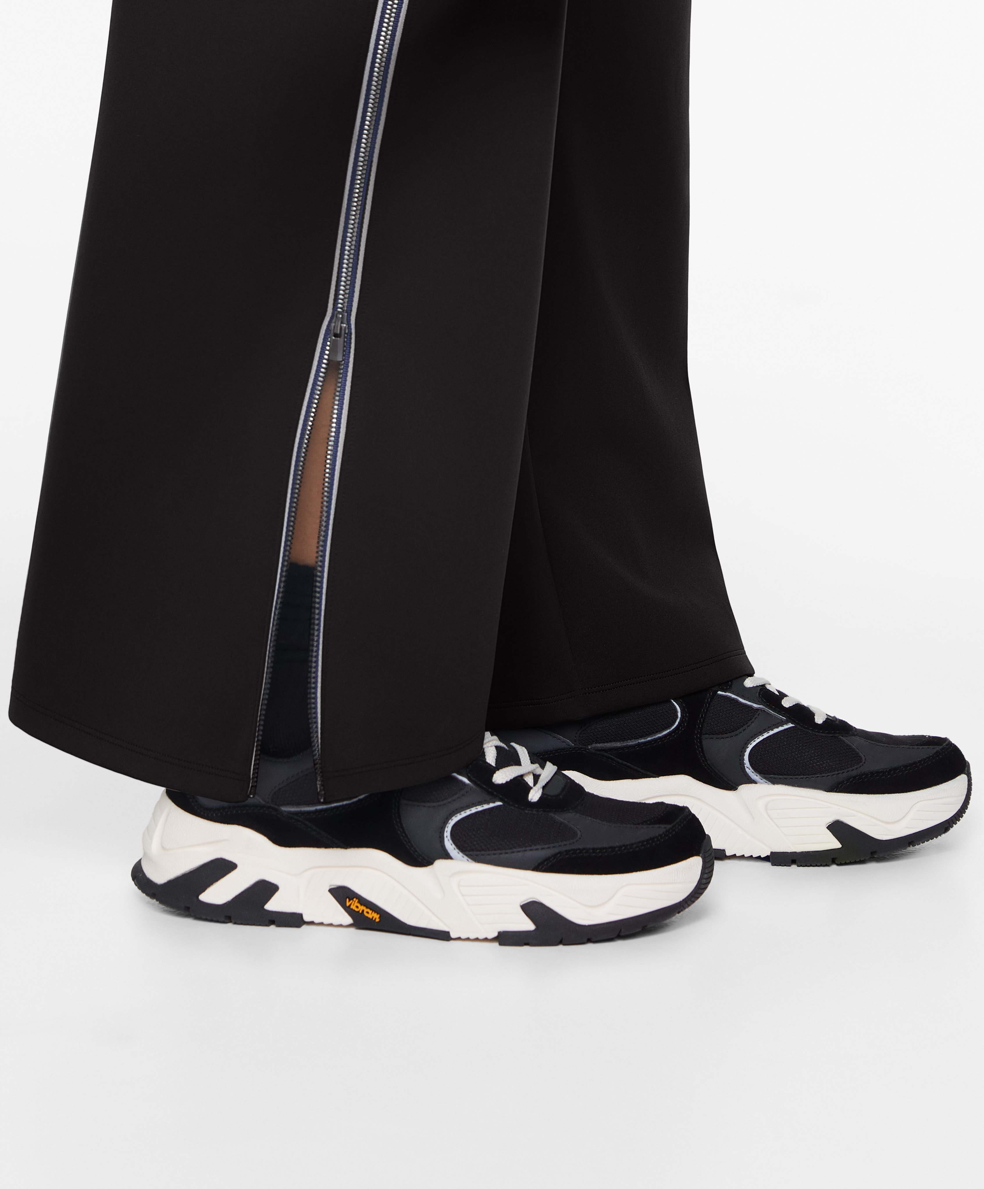 Neoprene-effect straight-leg zip trousers