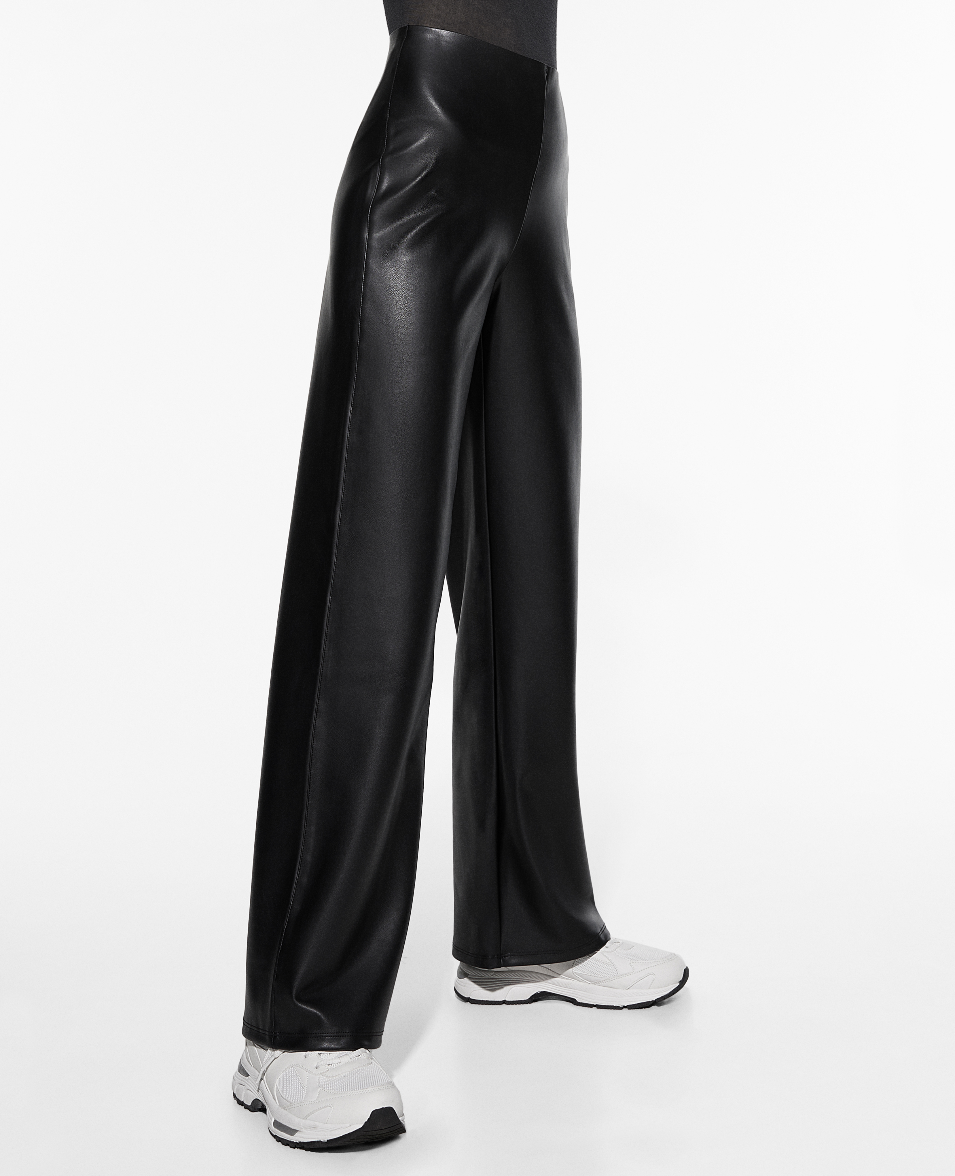Straight fit faux leather trousers
