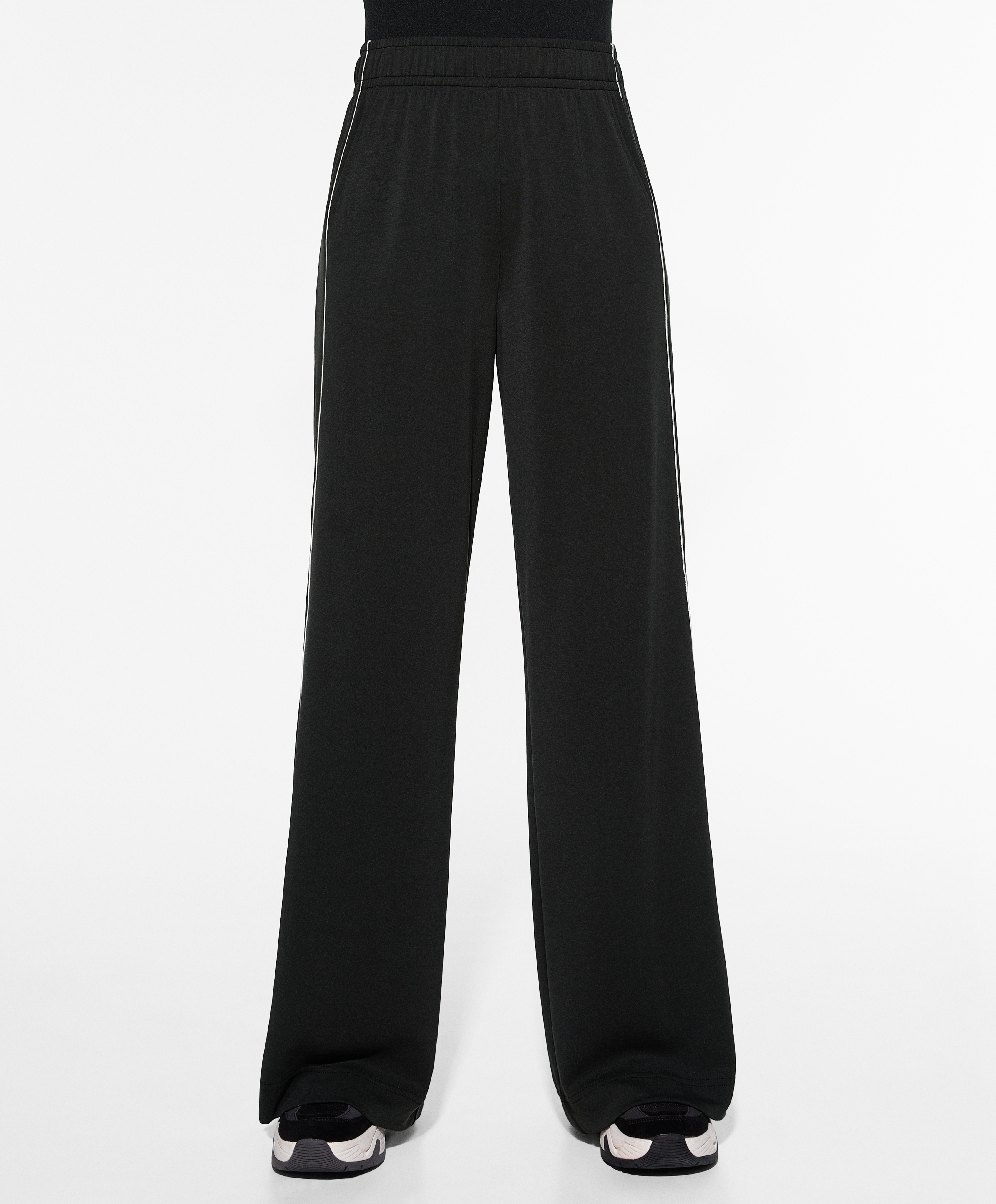 Side appliqué wide straight-leg trousers with modal