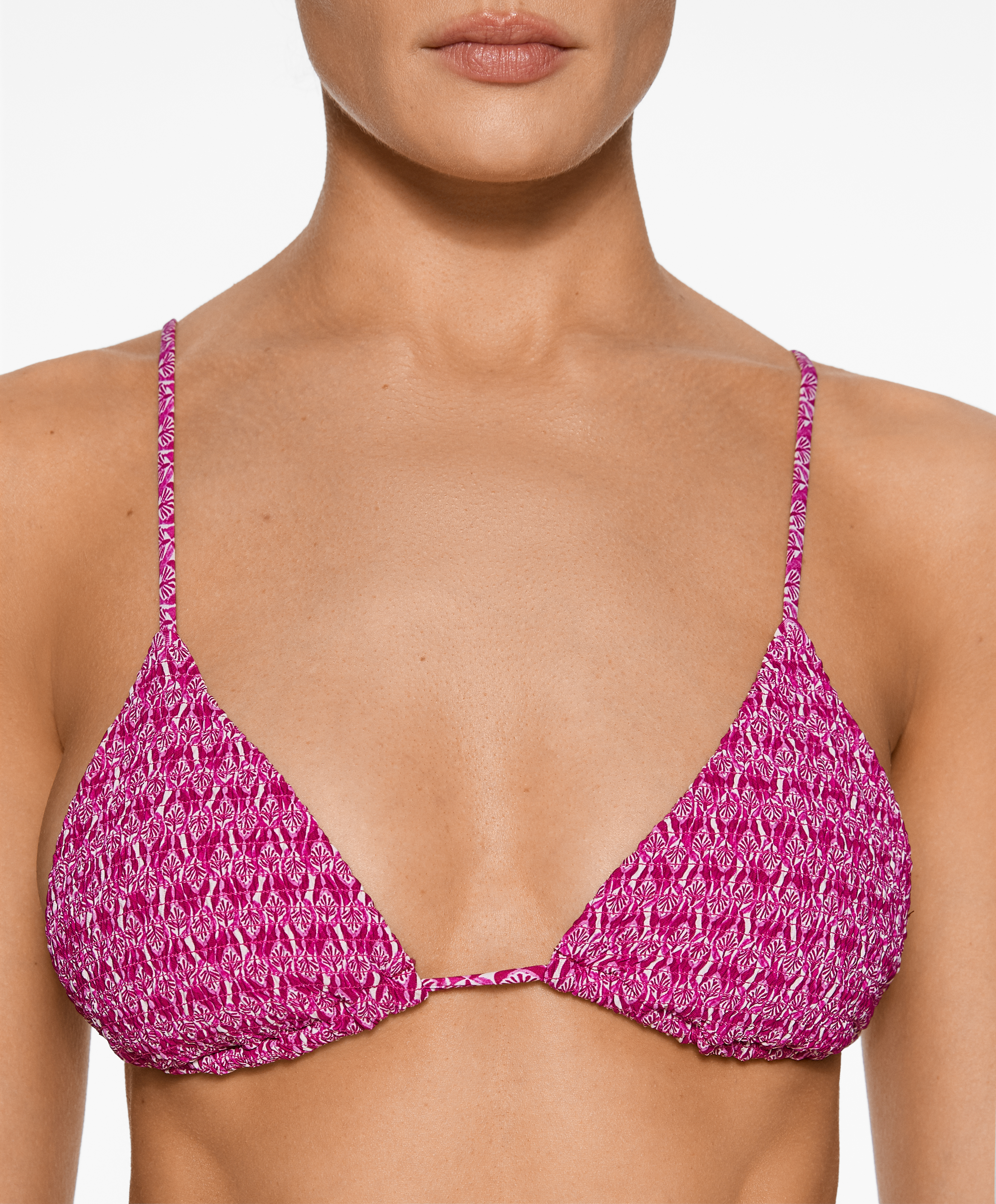 Smock stamp print triangle bikini top