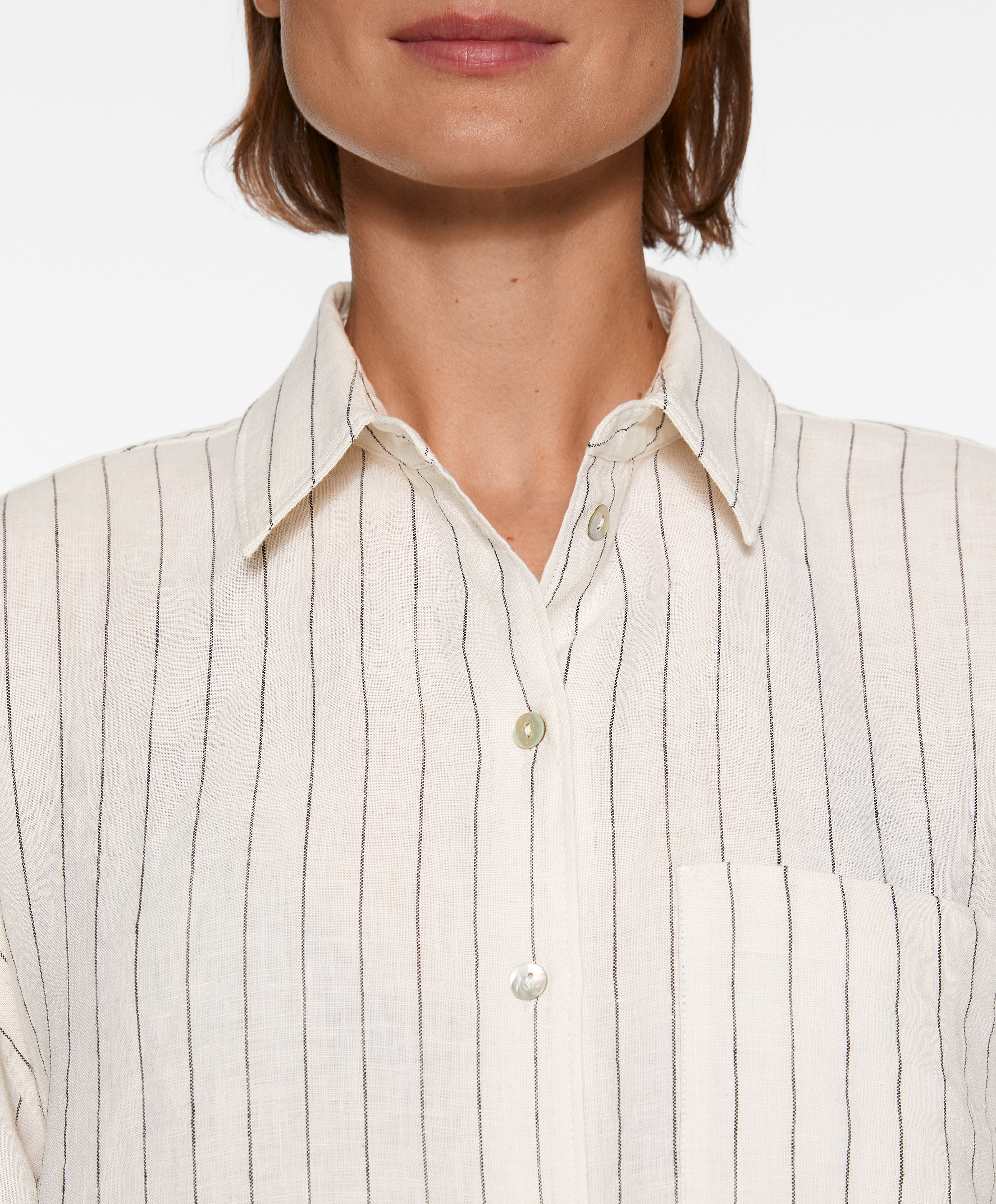 Striped 100% linen long-sleeved shirt
