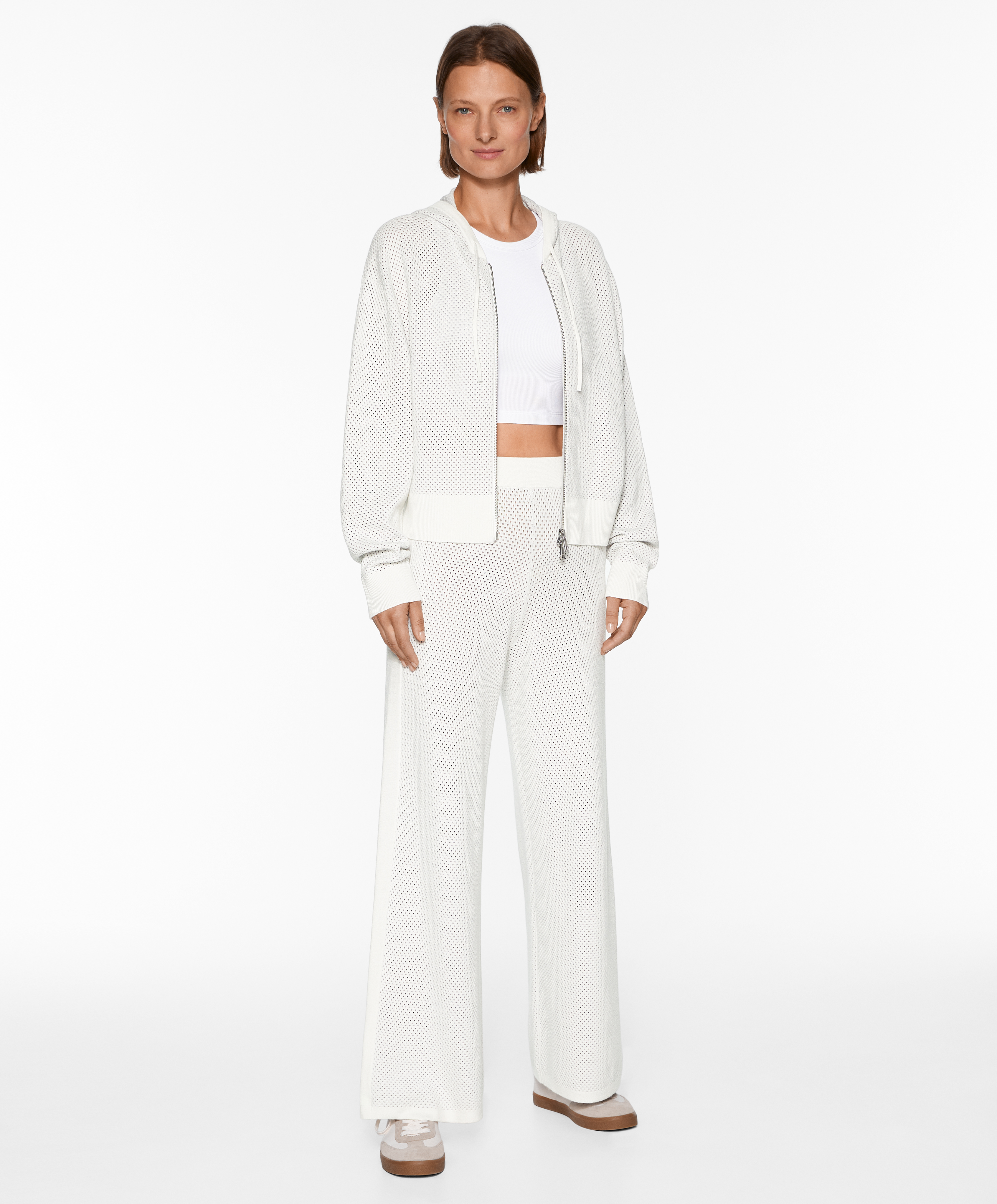 Openwork knit straight-leg trousers