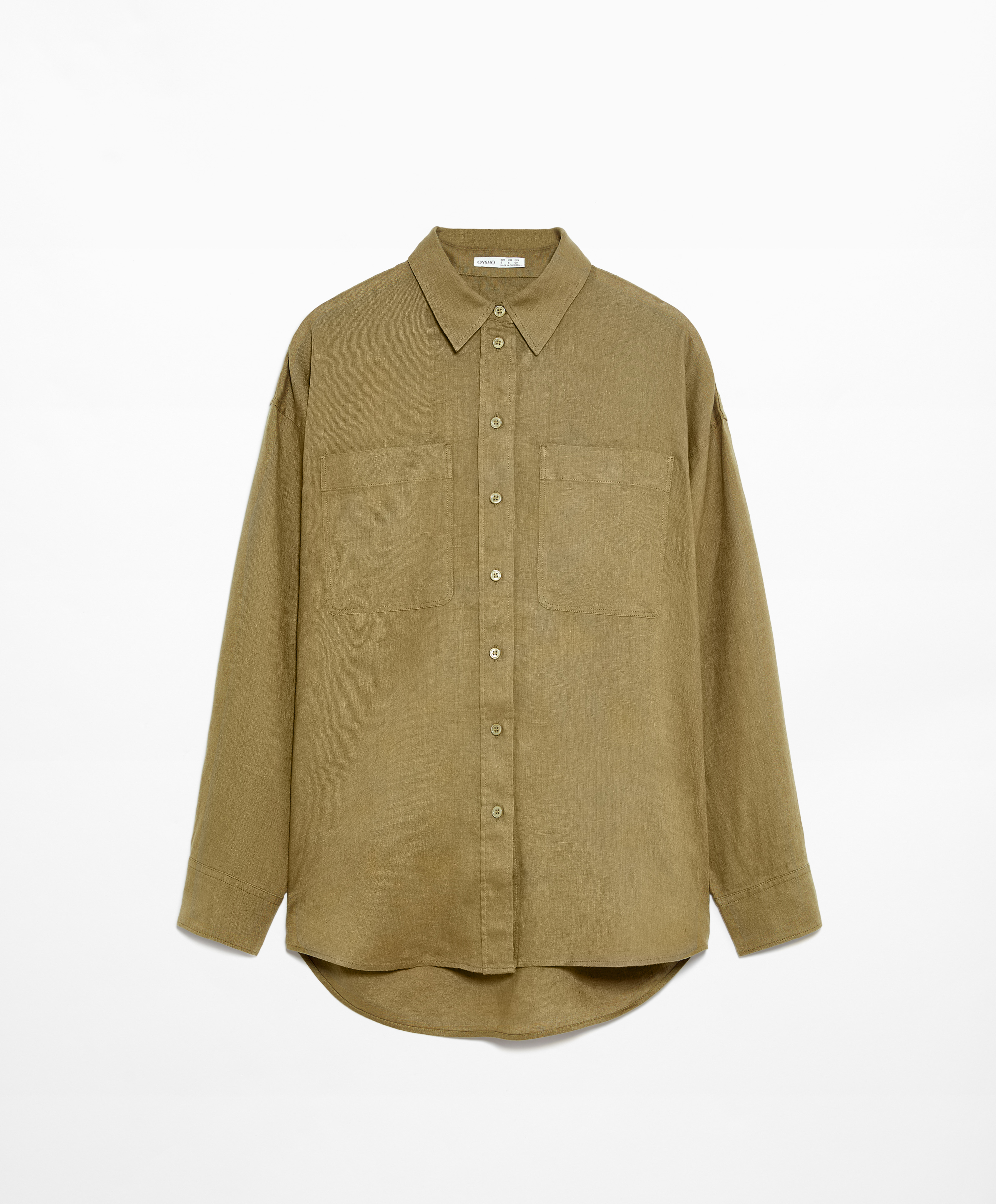 100% linen long-sleeved shirt with pockets