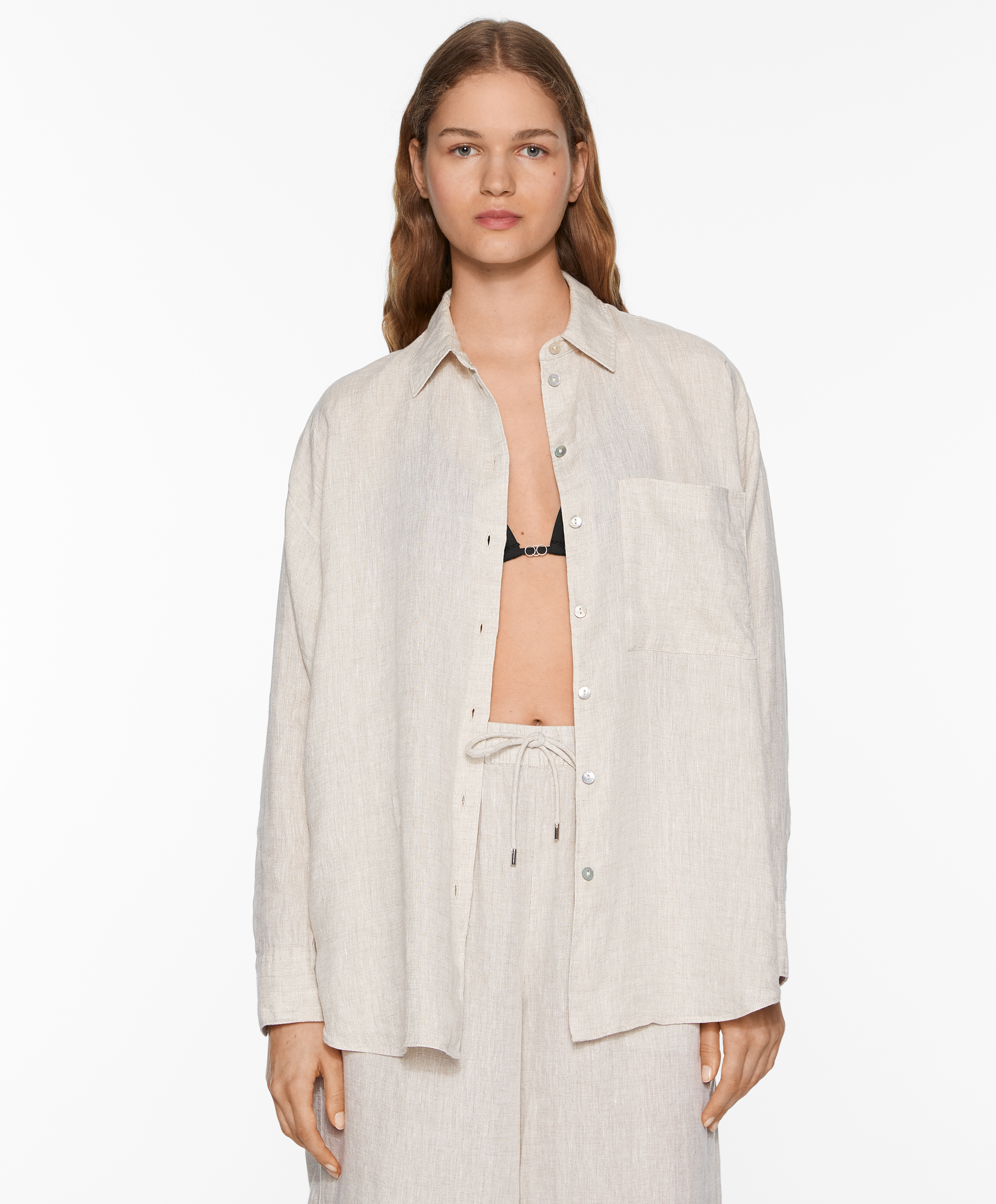 100% linen long-sleeved shirt