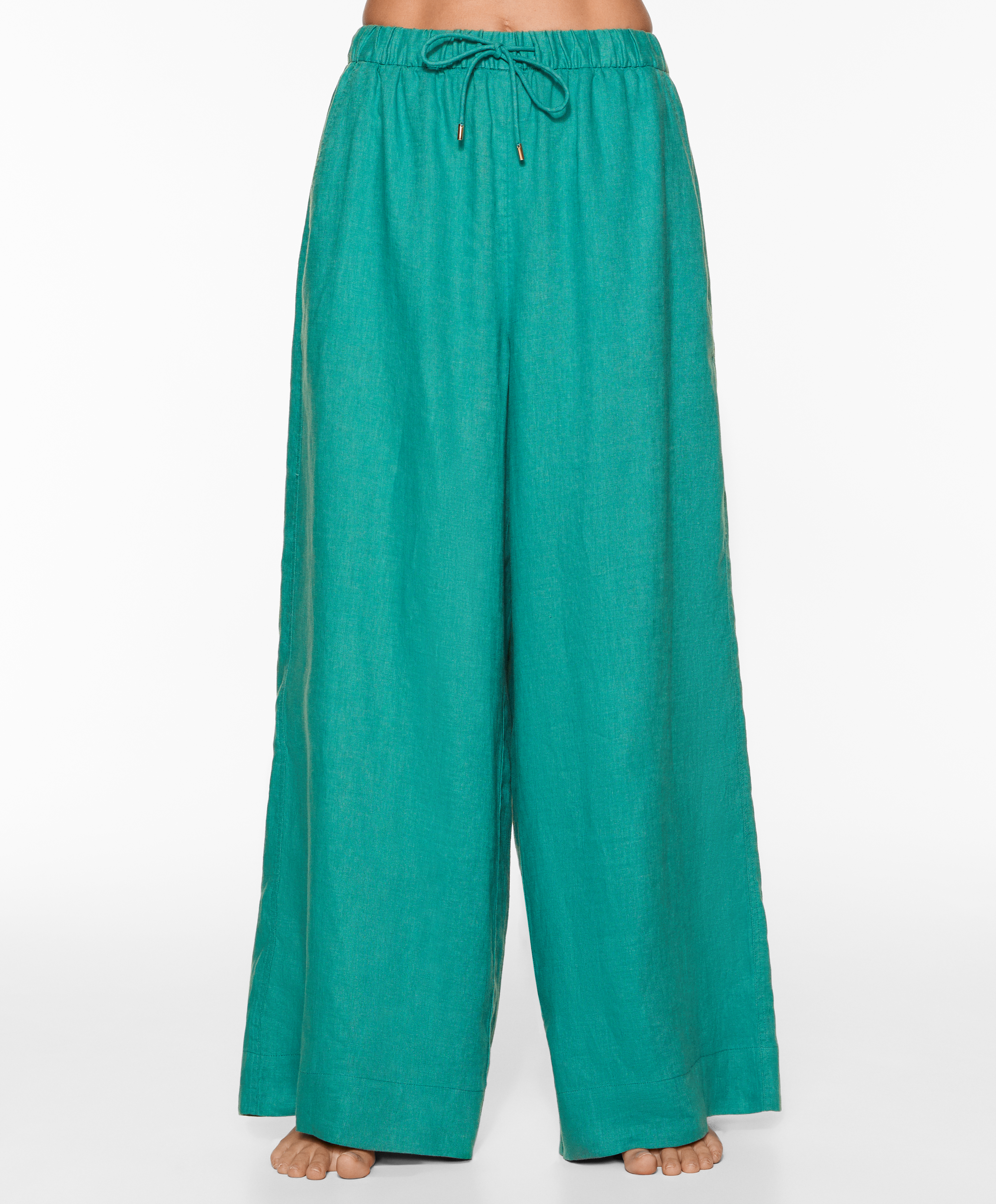 100% linen wide straight-leg trousers