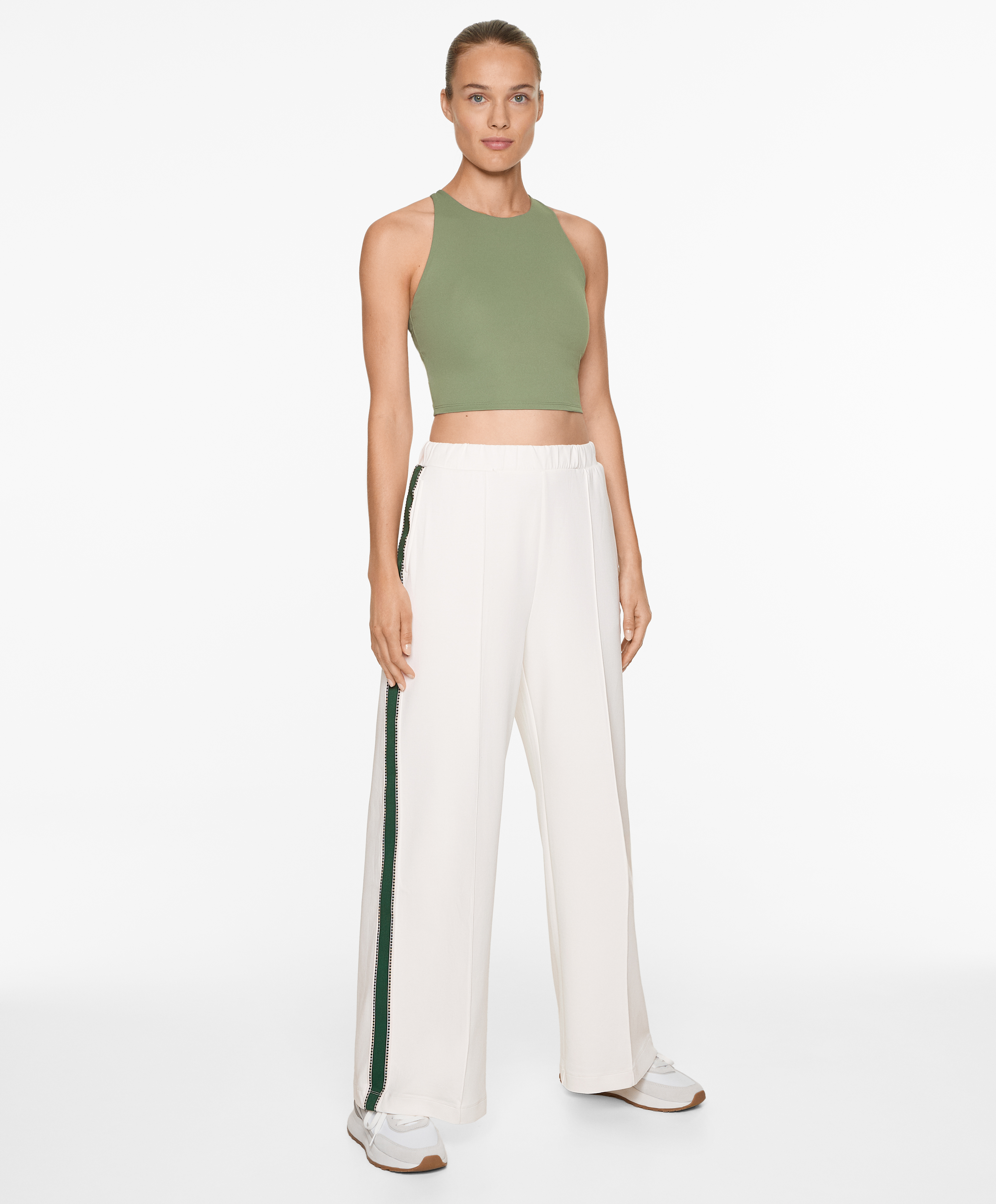 Cotton blend piqué straight-leg trousers