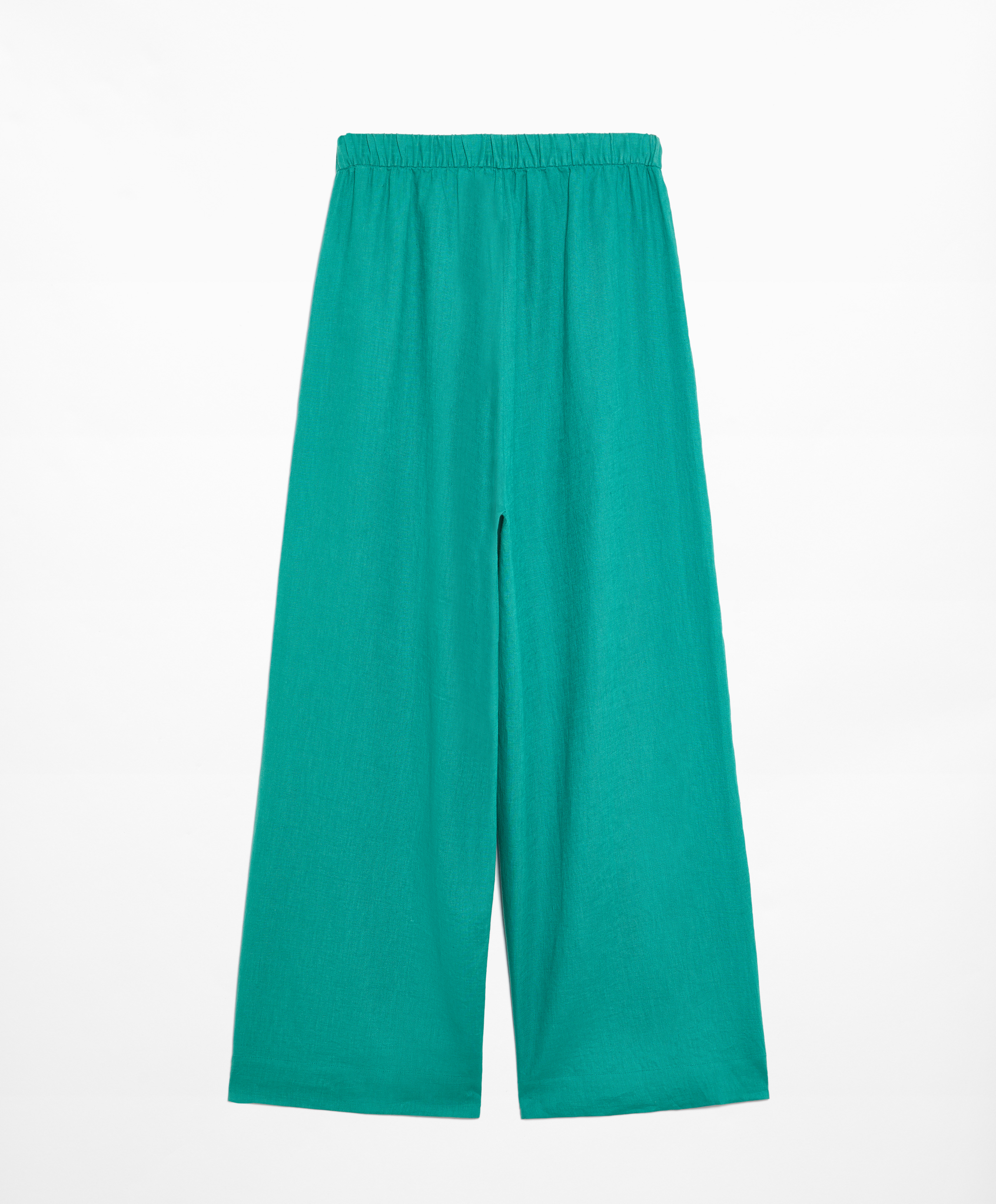 100% linen wide straight-leg trousers