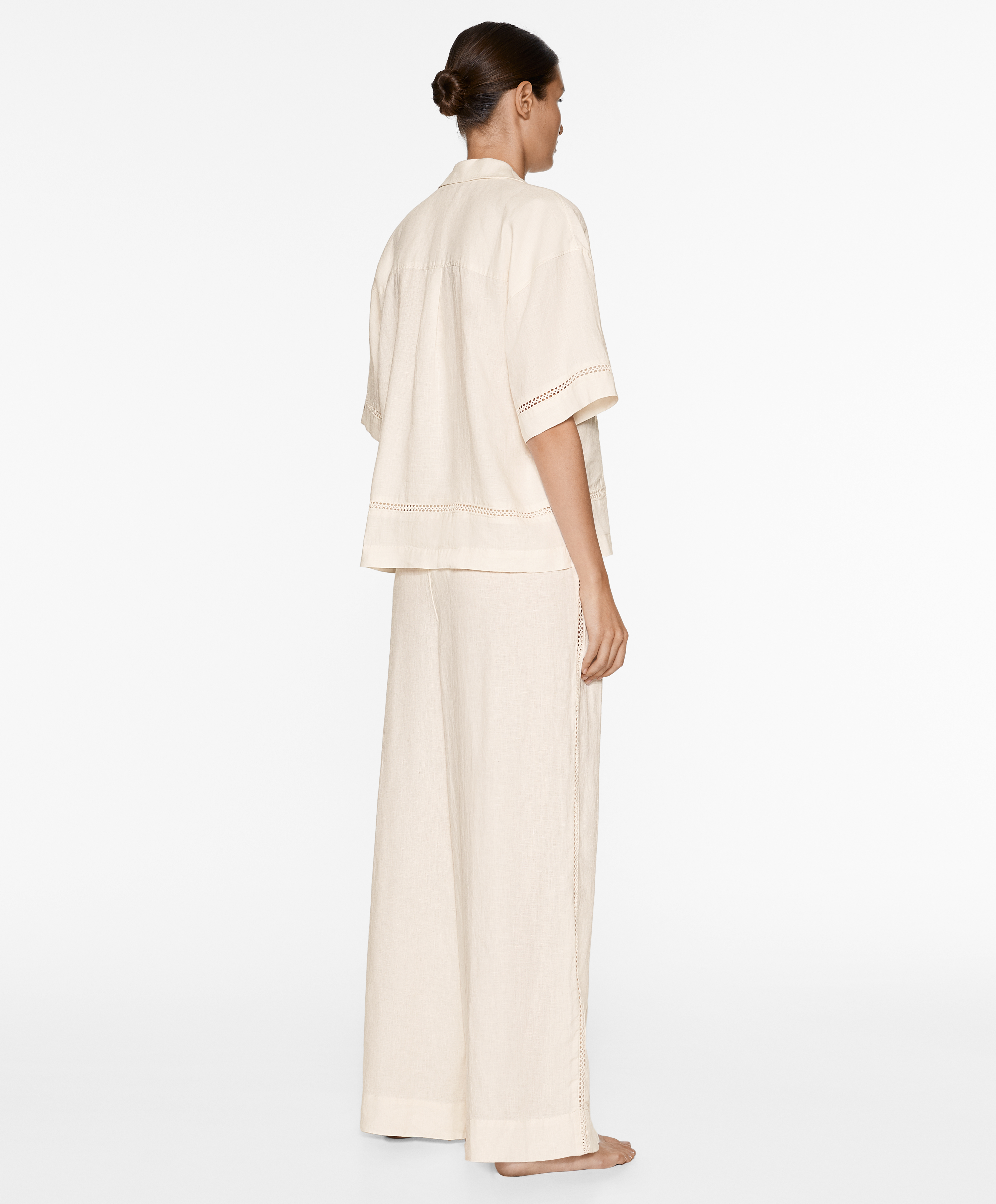 100% linen embroidered trousers