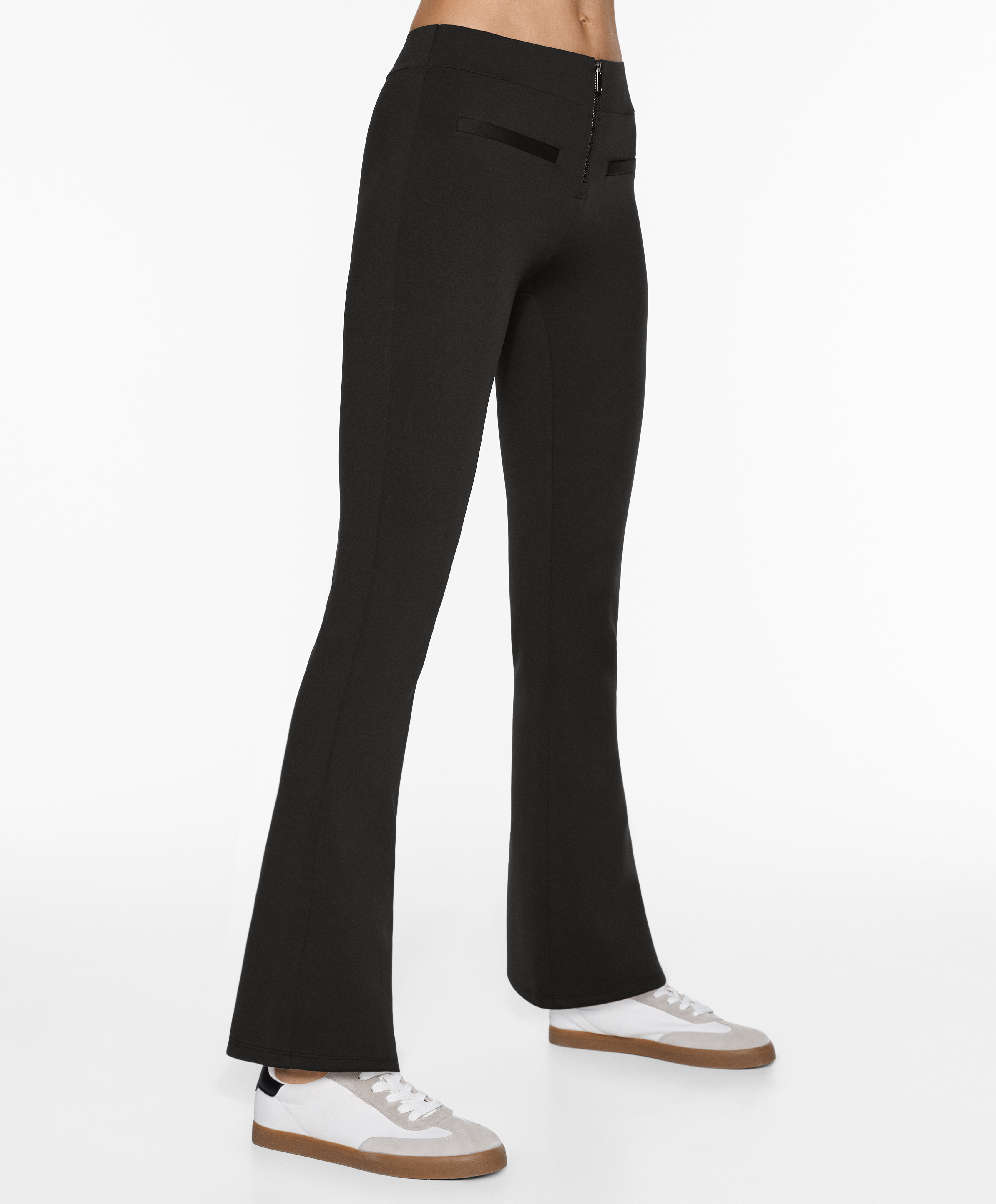 Neoprene-effect low-rise flare trousers