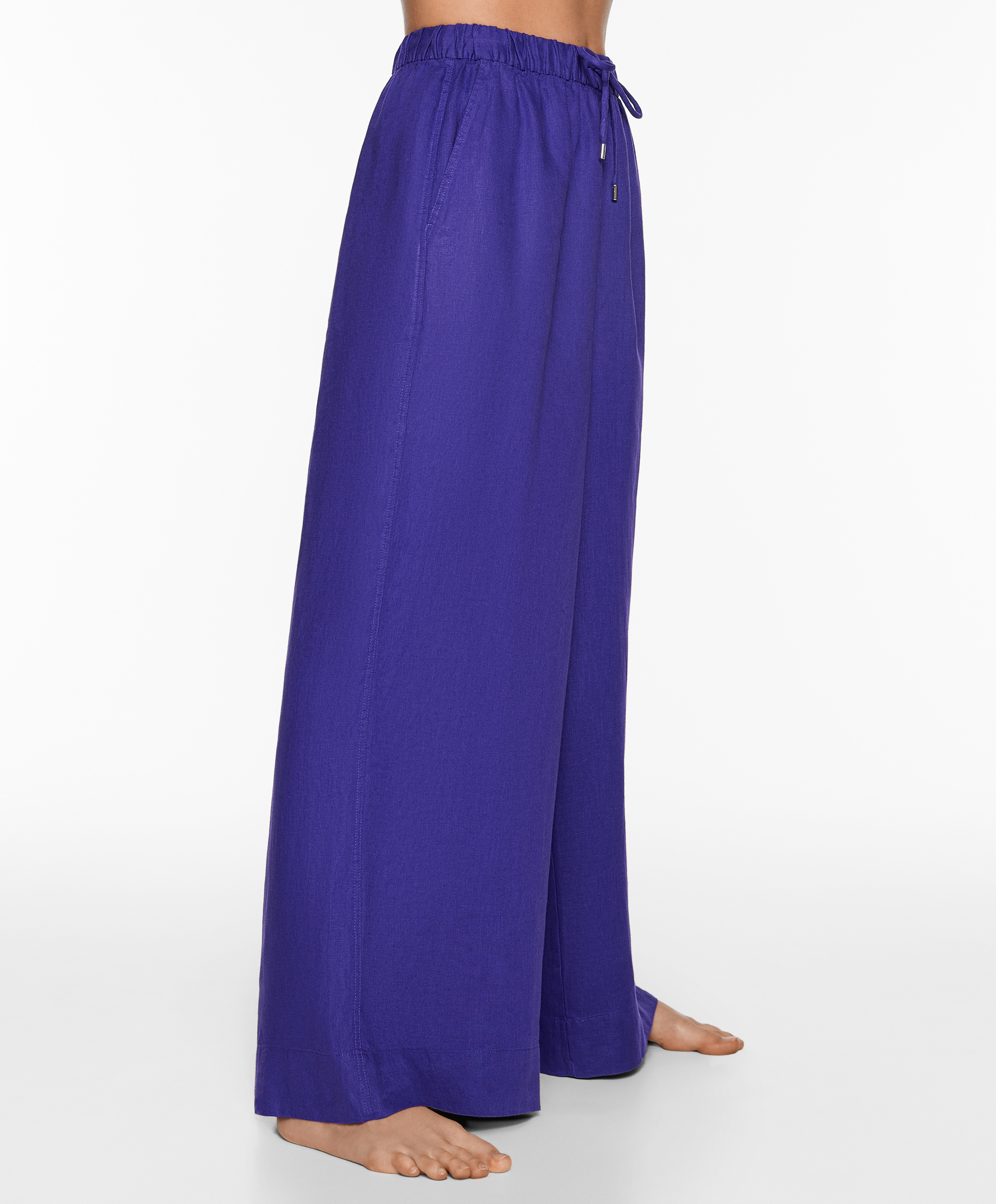 100% linen wide straight-leg trousers