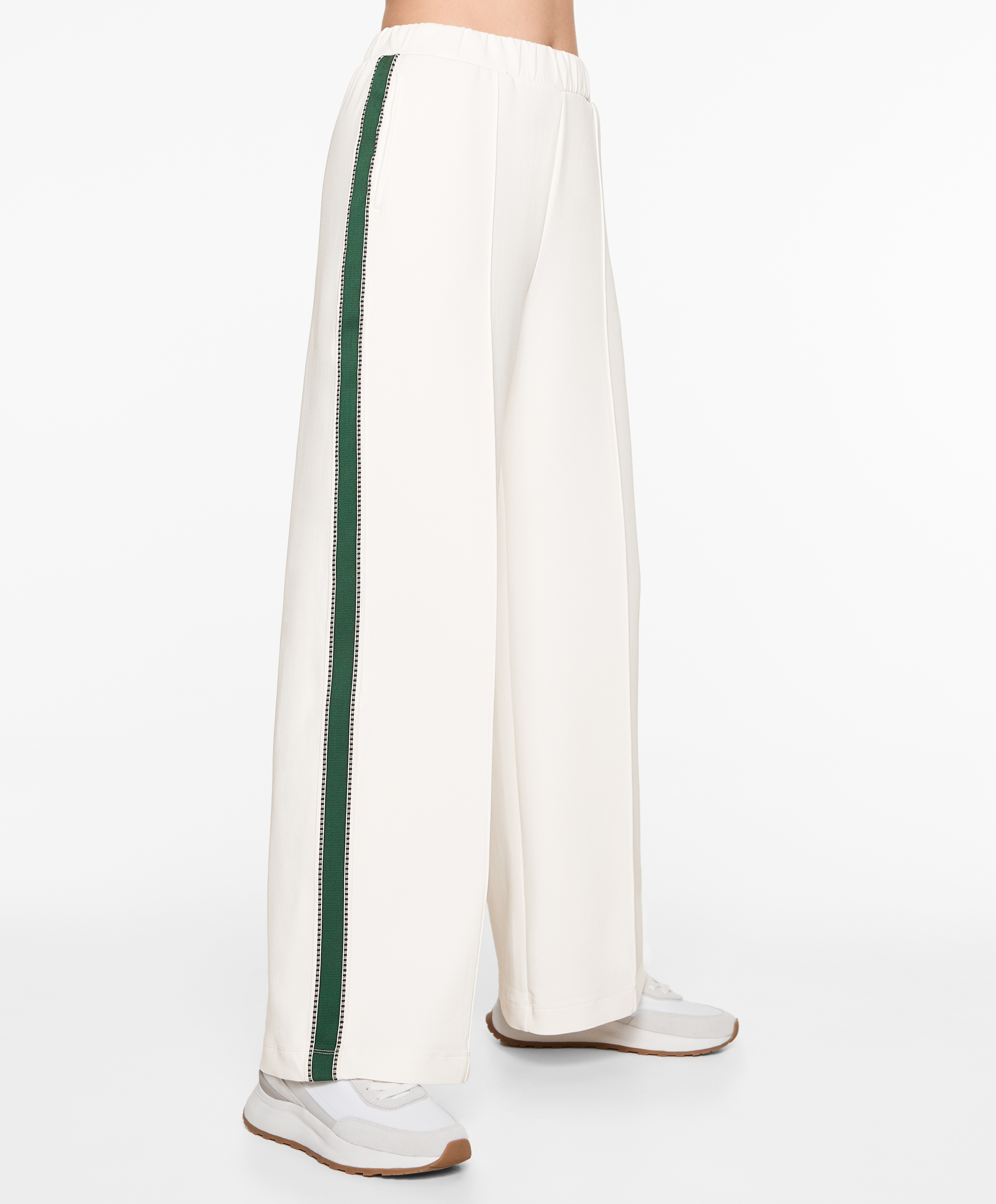 Cotton blend piqué straight-leg trousers