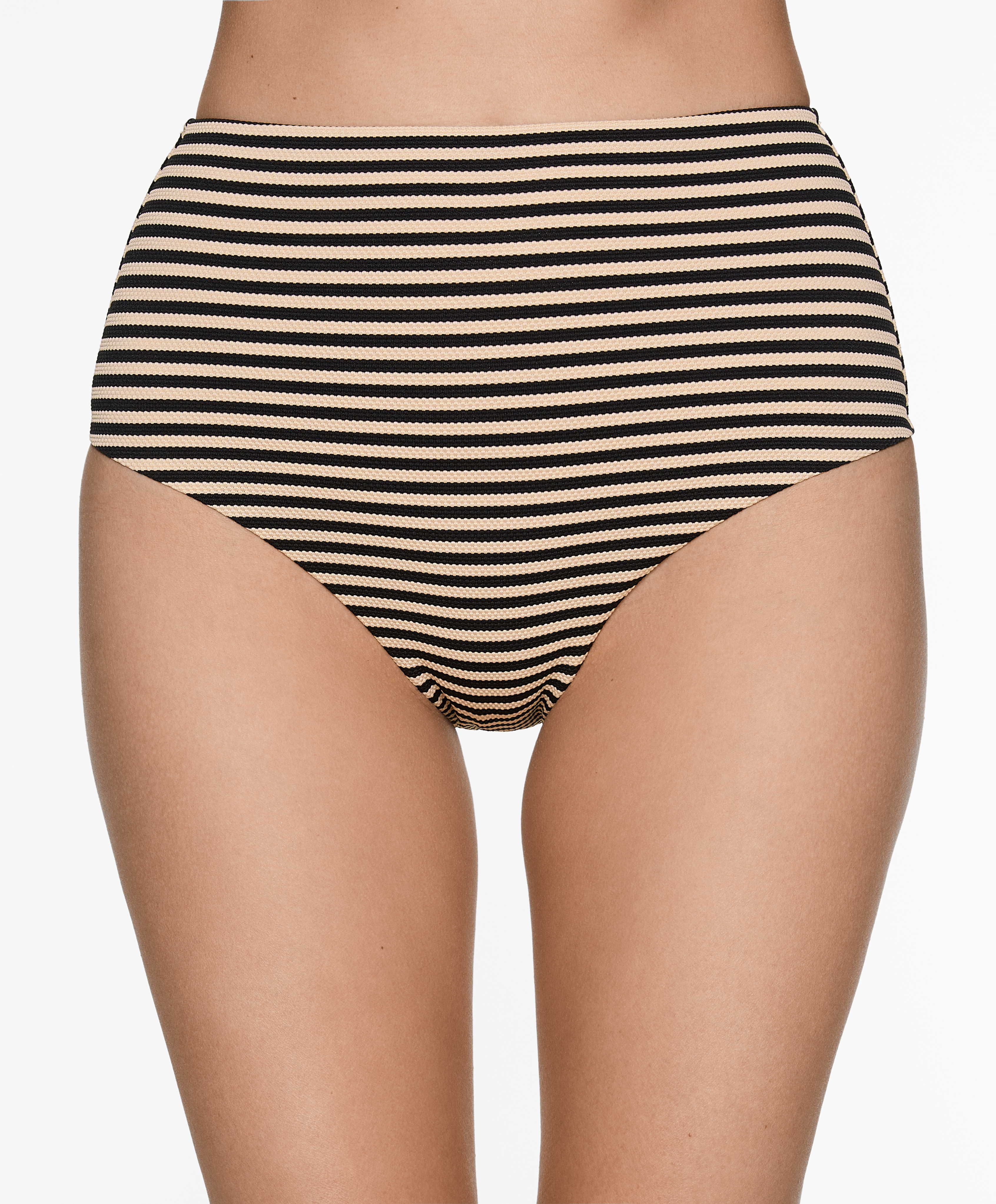 Striped piqué high-rise bikini briefs