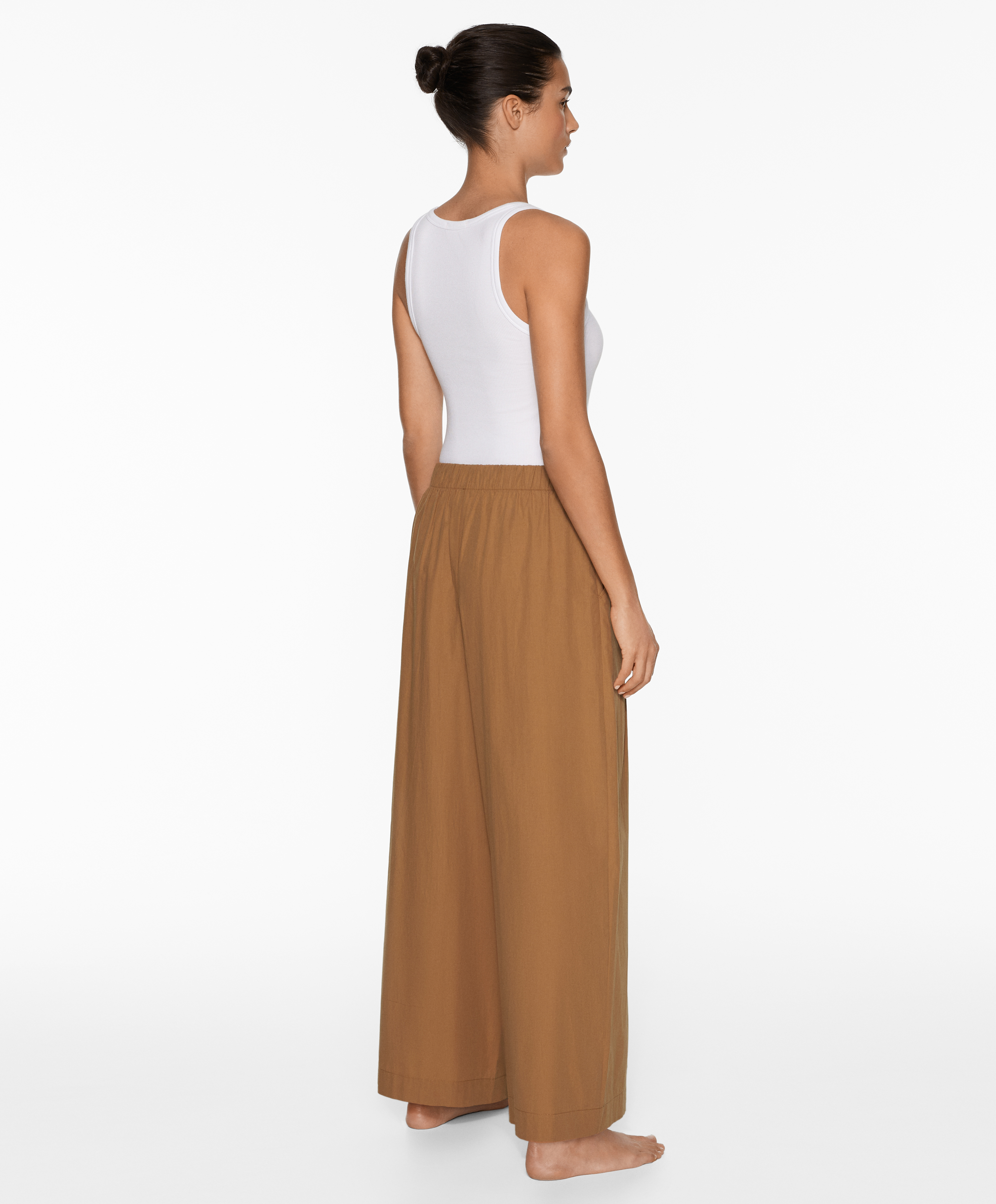 100% cotton poplin wide-leg trousers