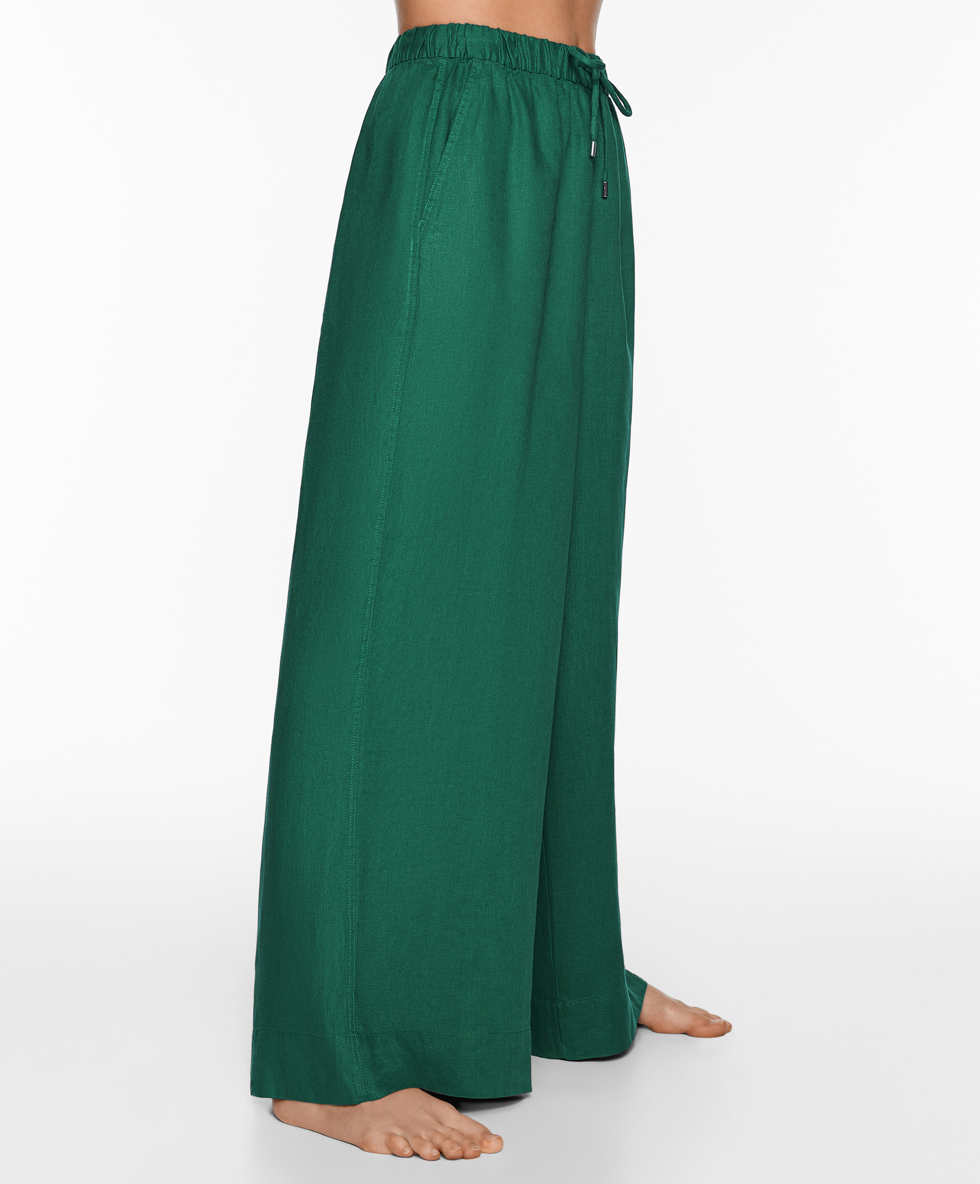 100% linen wide straight-leg trousers