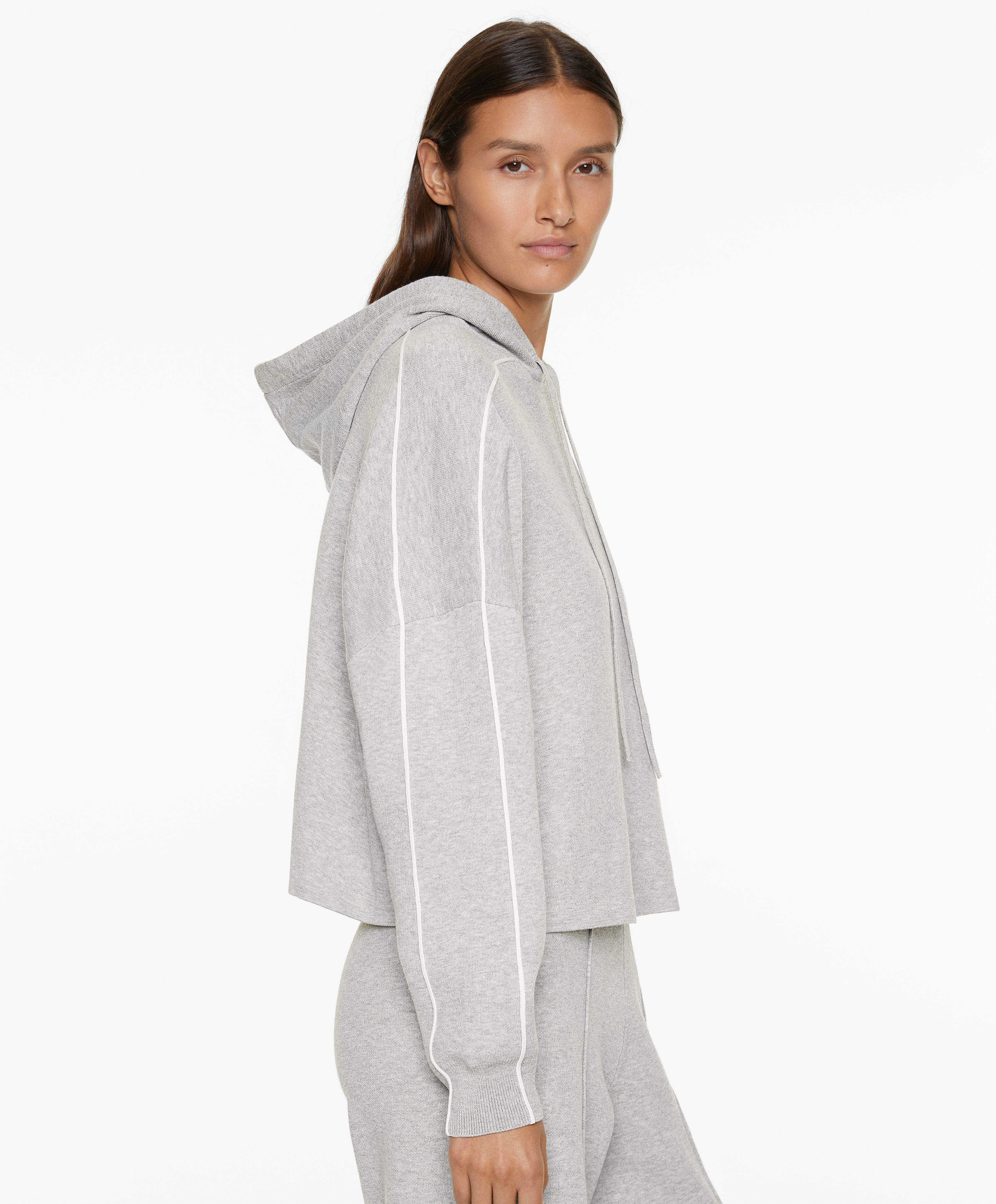 Hooded knit sweatshirt with piping