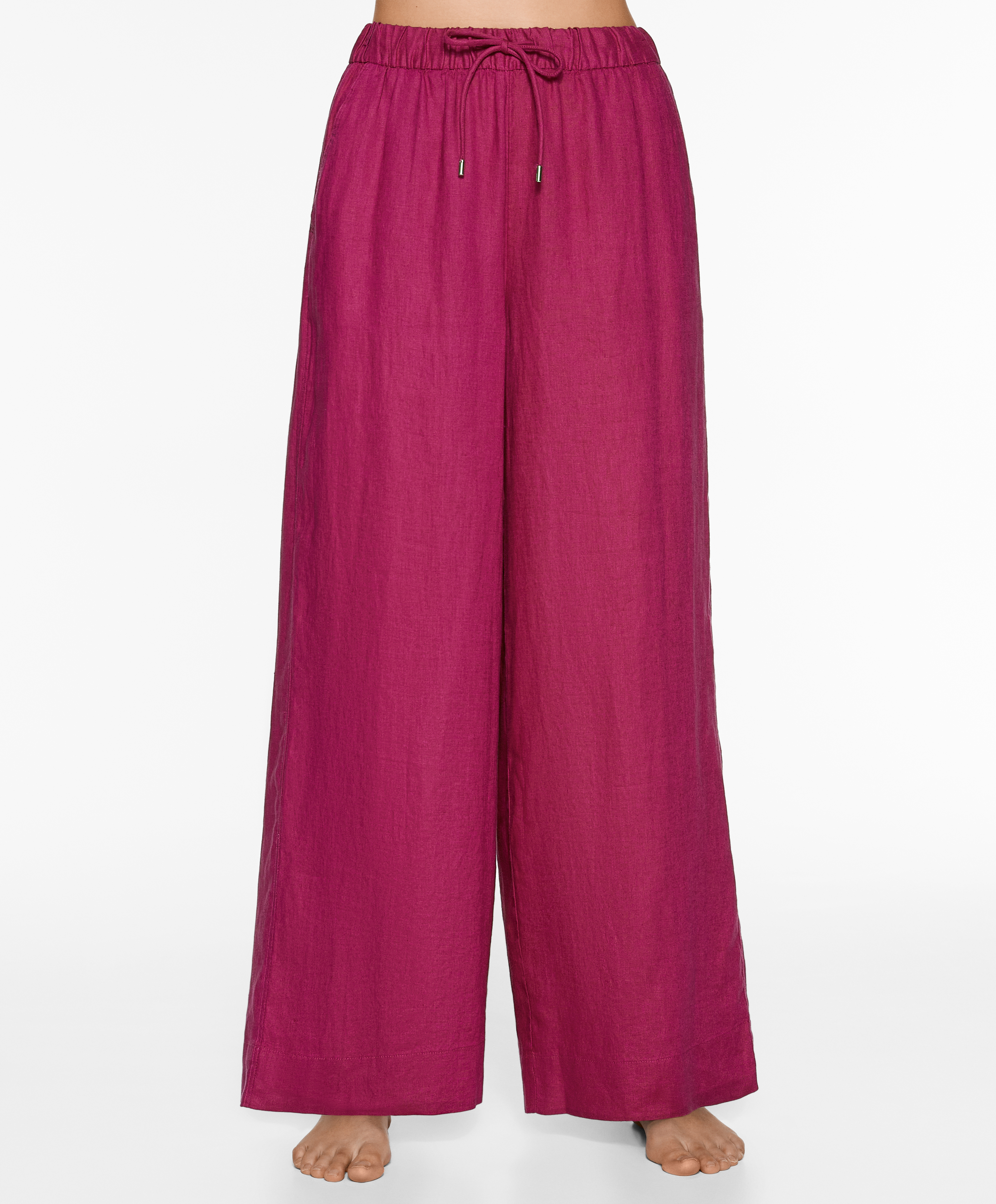 100% linen wide straight-leg trousers