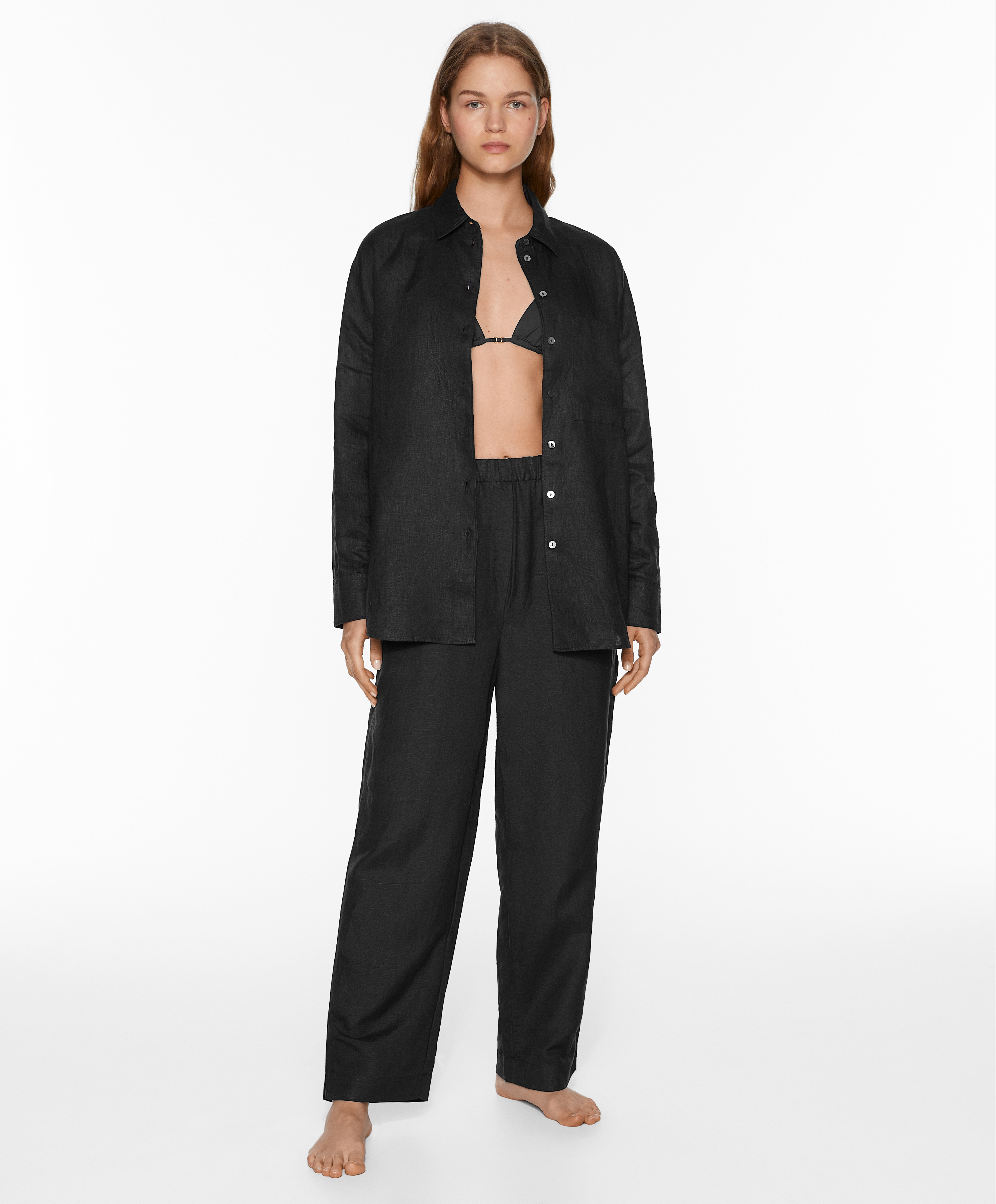 Slim-fit trousers with linen