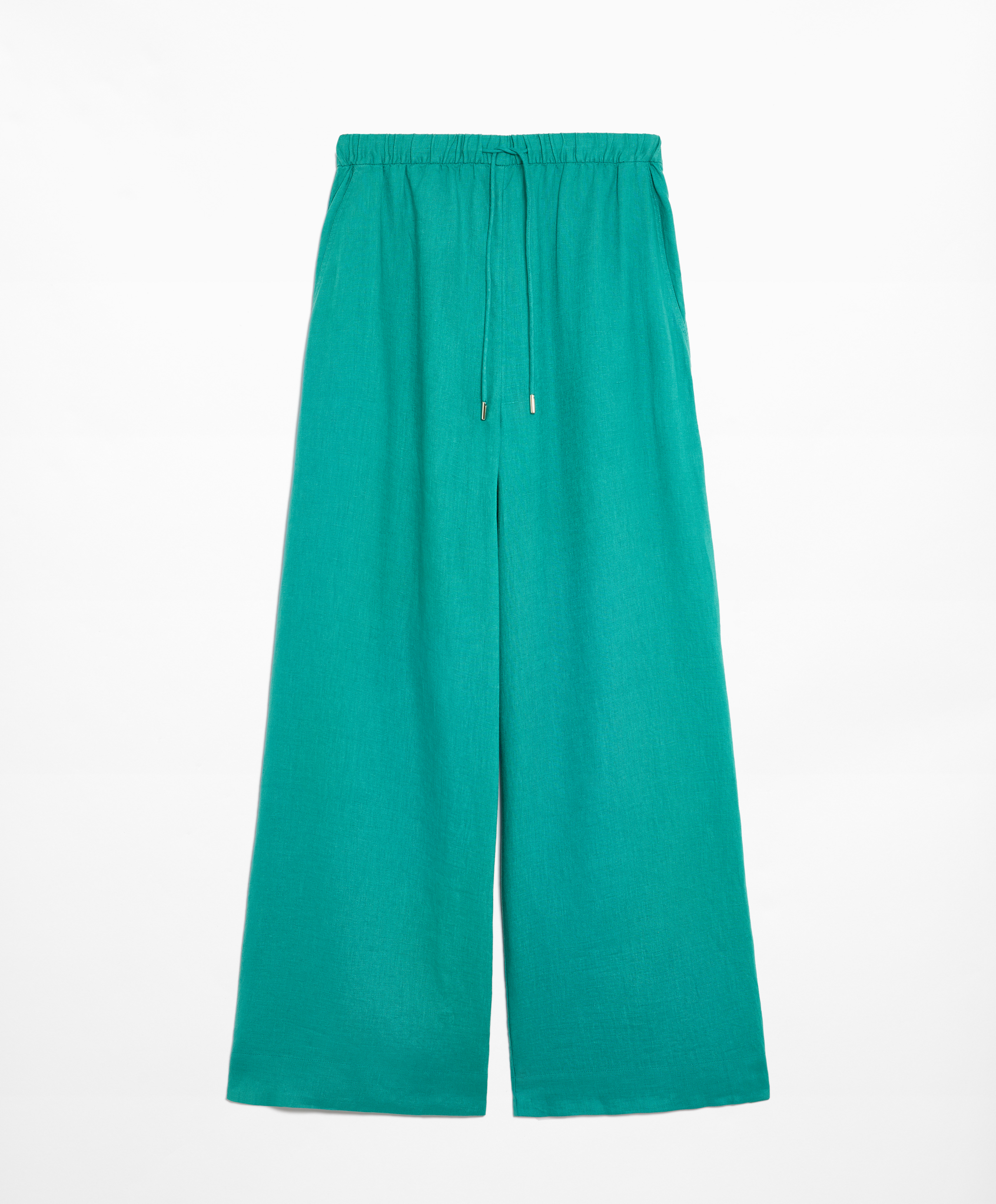 100% linen wide straight-leg trousers
