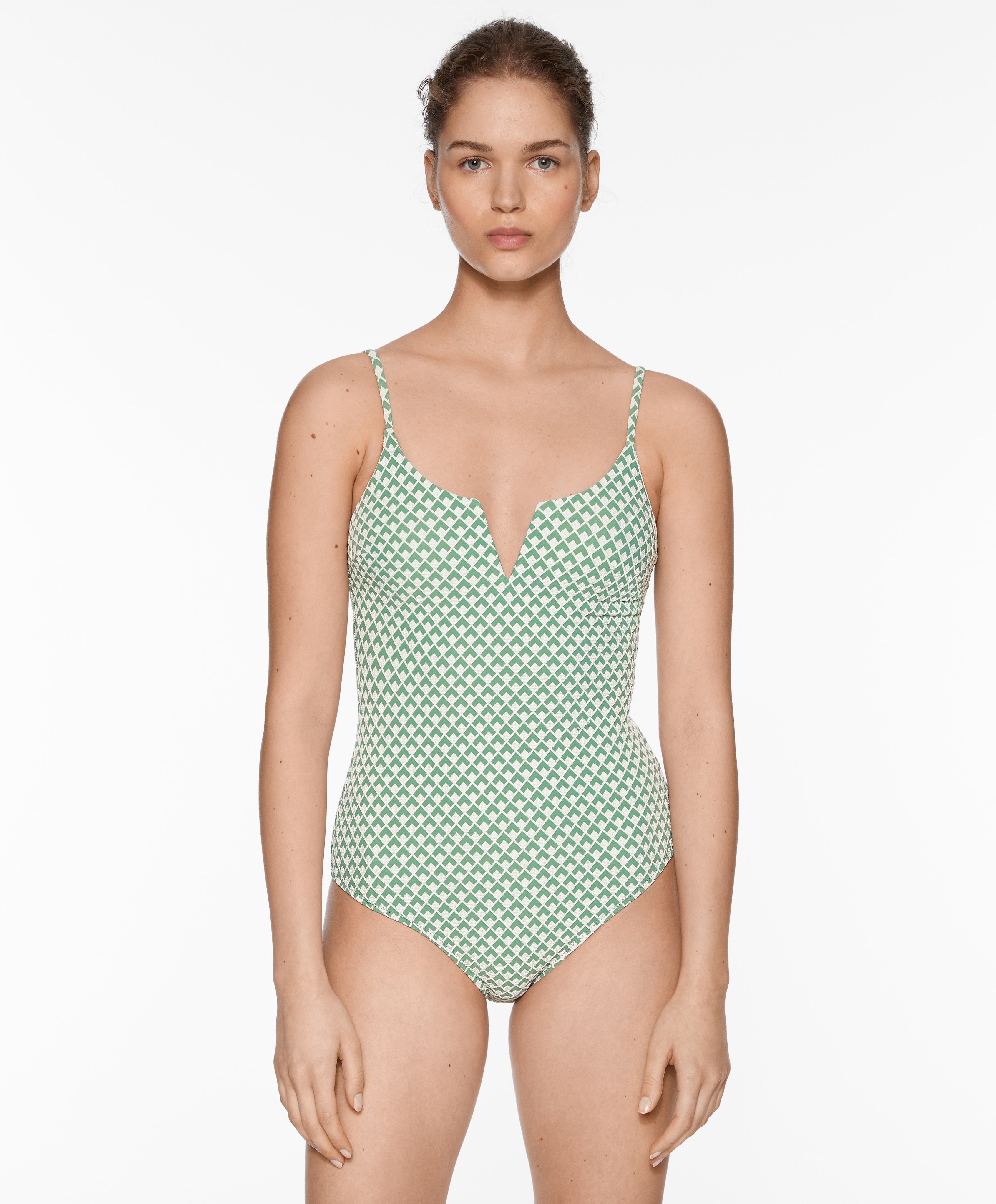 Geometric jacquard V-neck swimsuit