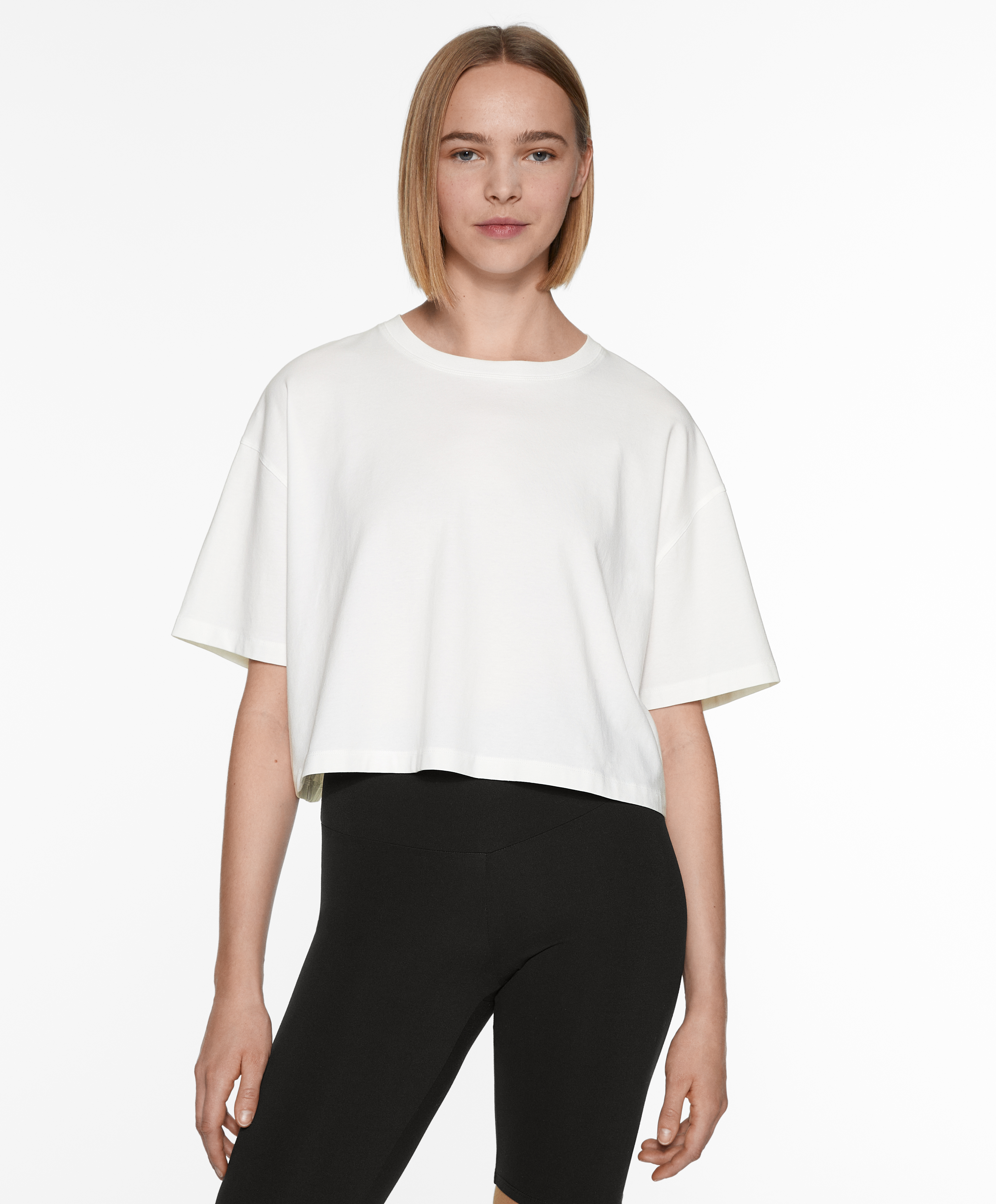 Cotton blend short-sleeved crop T-shirt