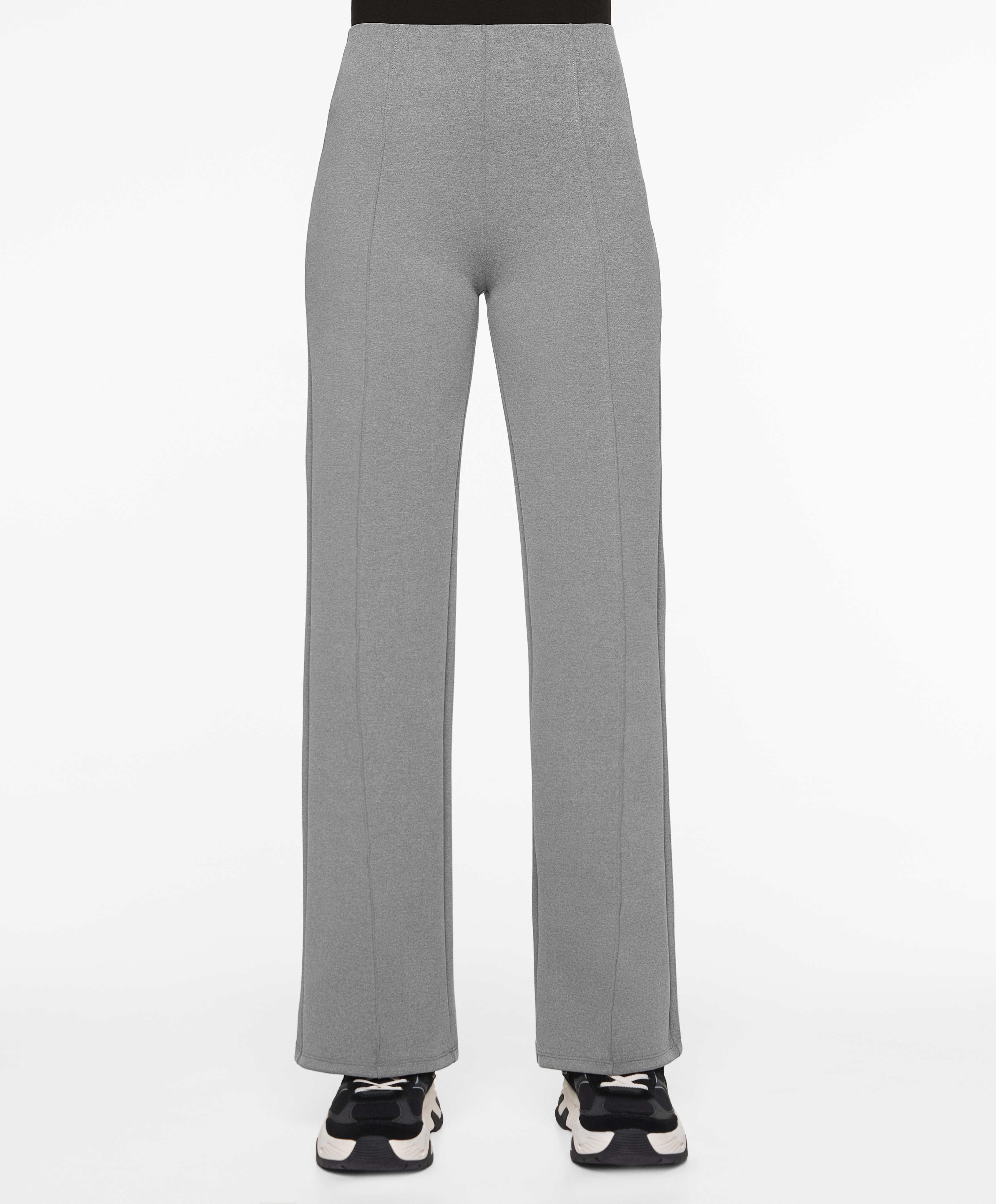 Neoprene-effect straight-leg trousers with crease