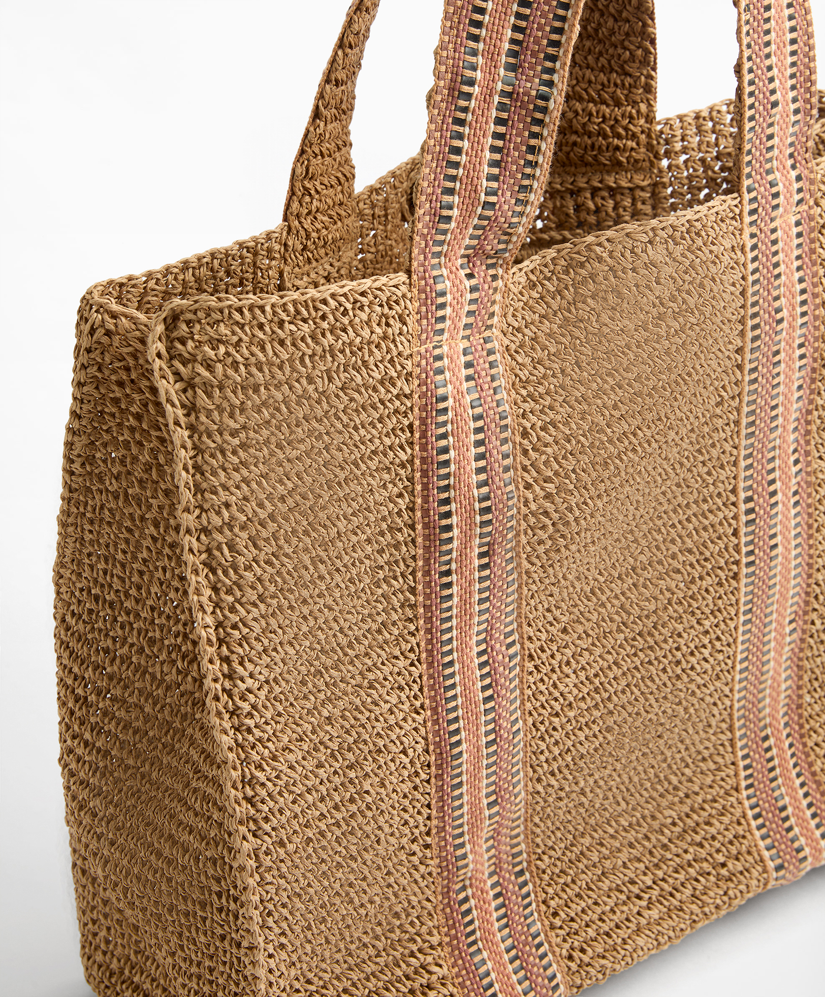 Multi-coloured strap shopper bag