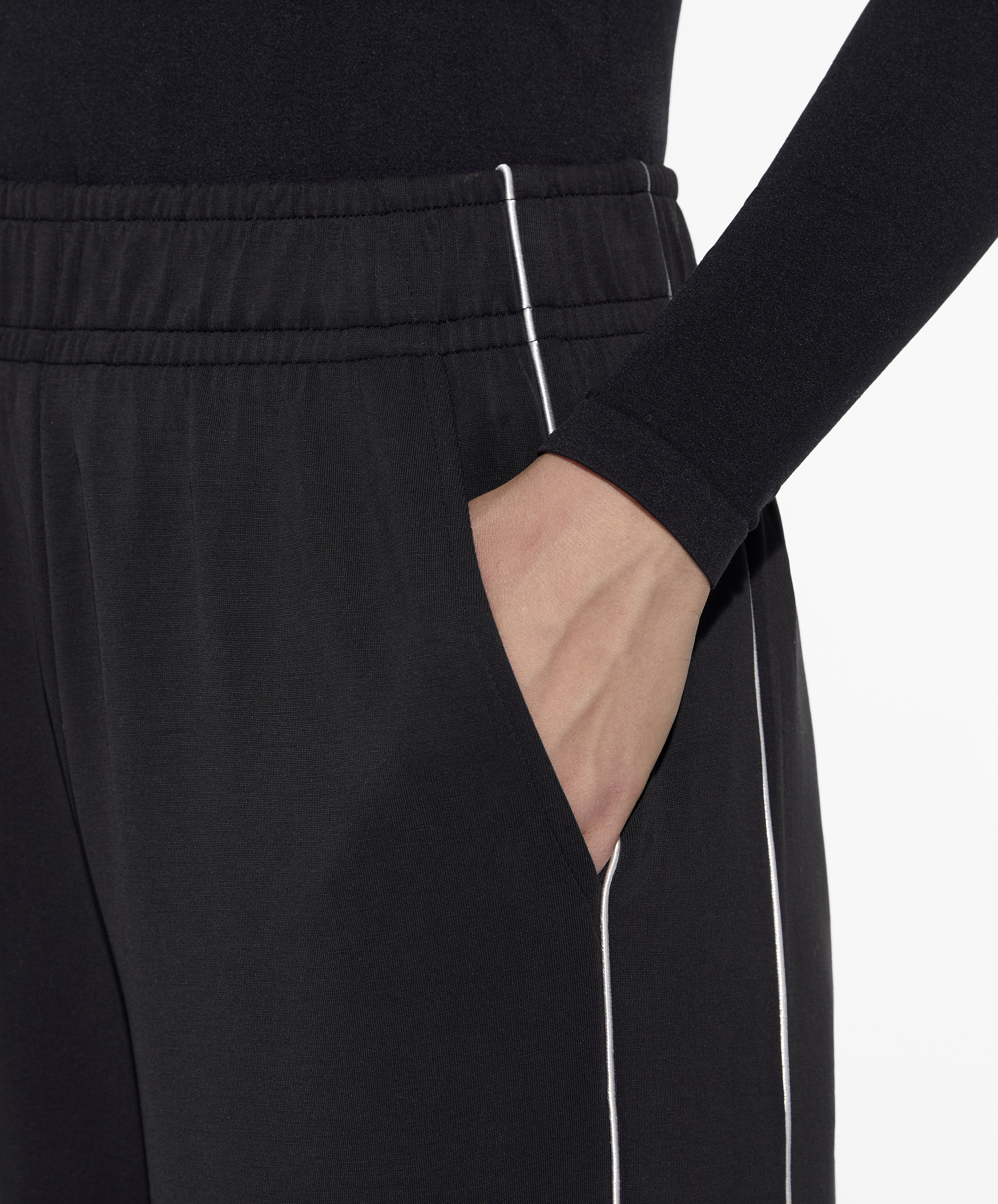 Side appliqué wide straight-leg trousers with modal