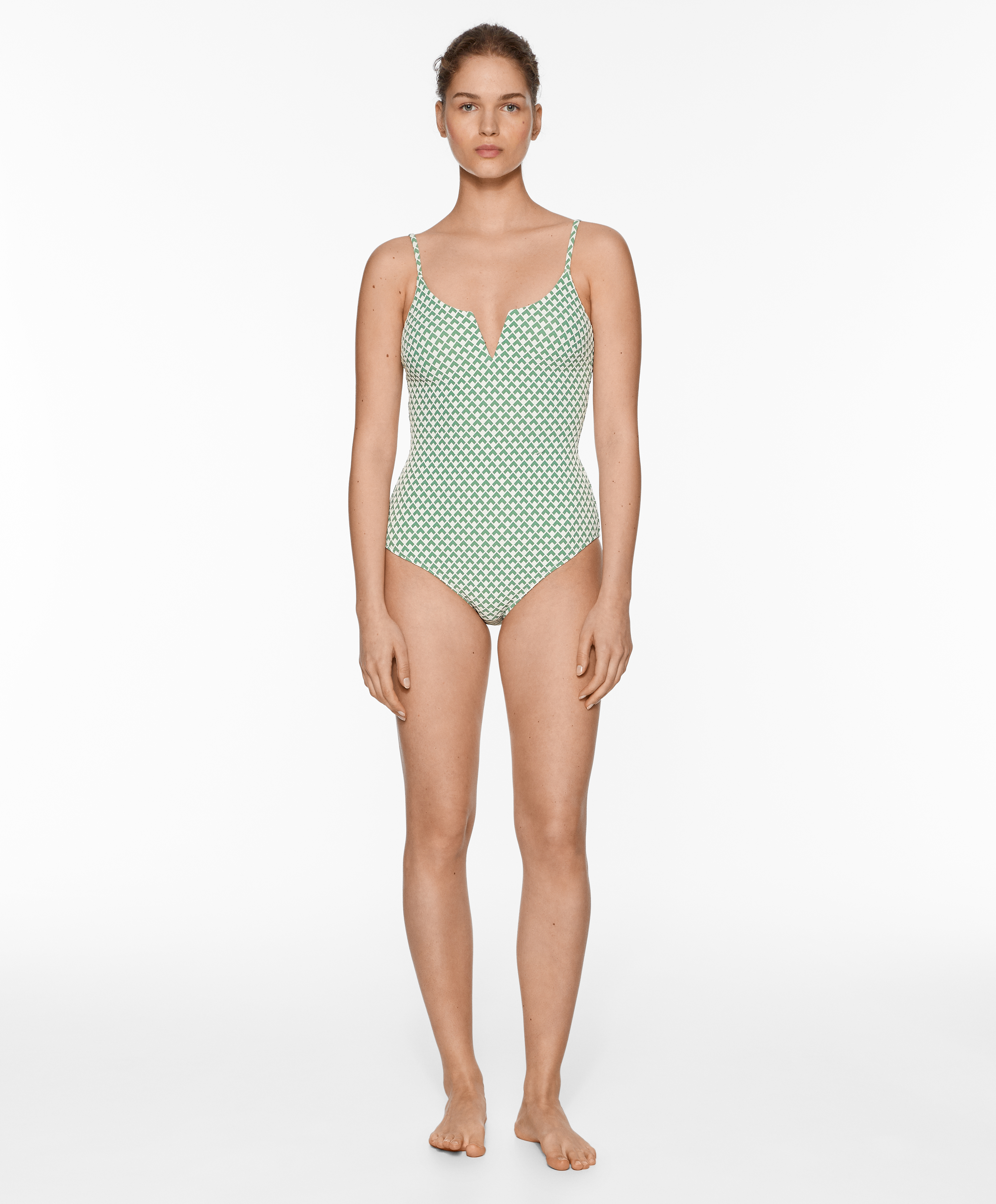 Geometric jacquard V-neck swimsuit